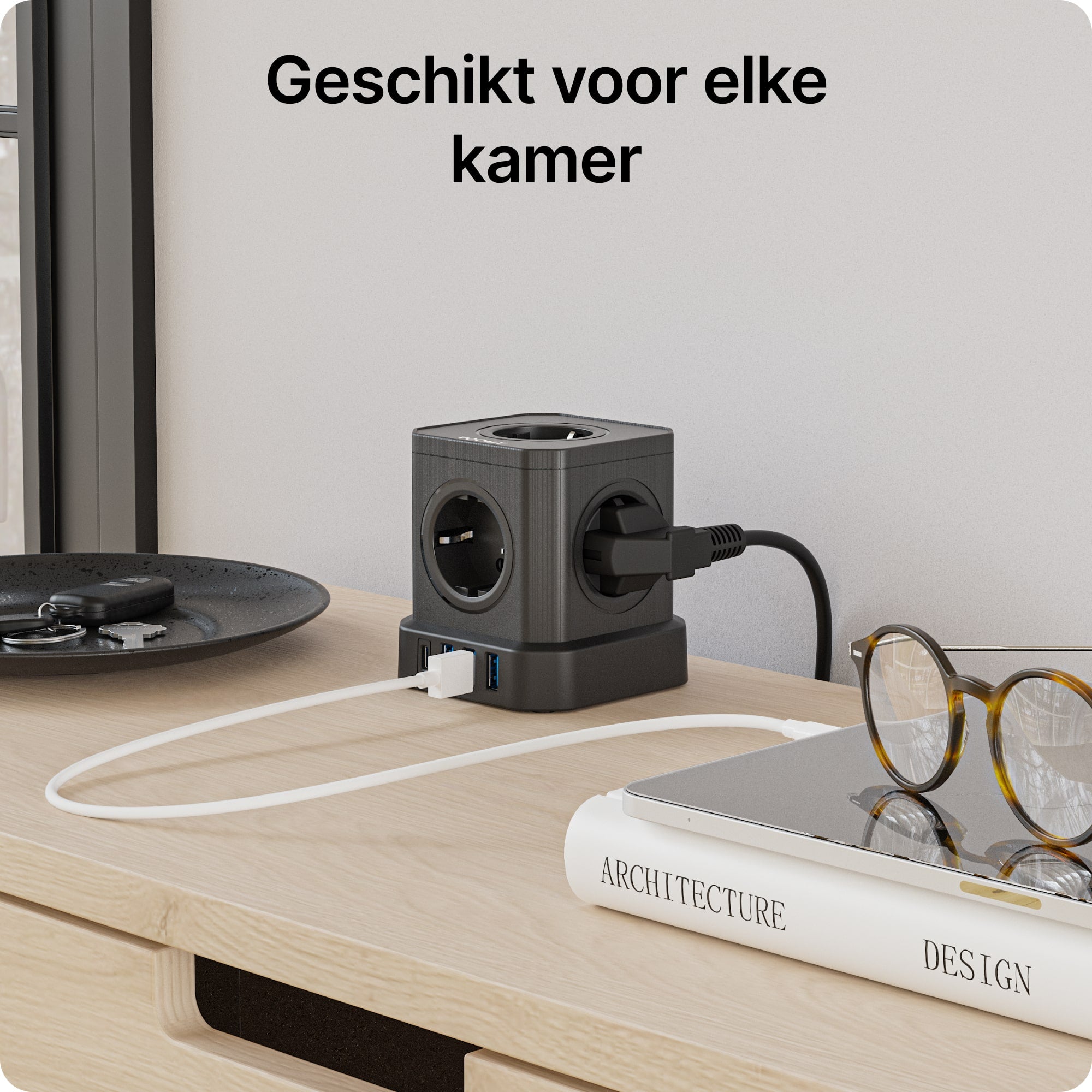 Voomy Power Cube S5 - Stekkerdoos 4 USB-A & 5 EU - Zwart