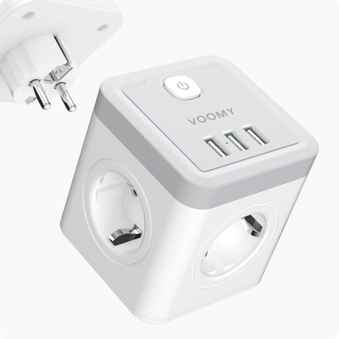 Voomy Split X4 - Verdeelstekker 3 USB-A & 4 EU - Wit
