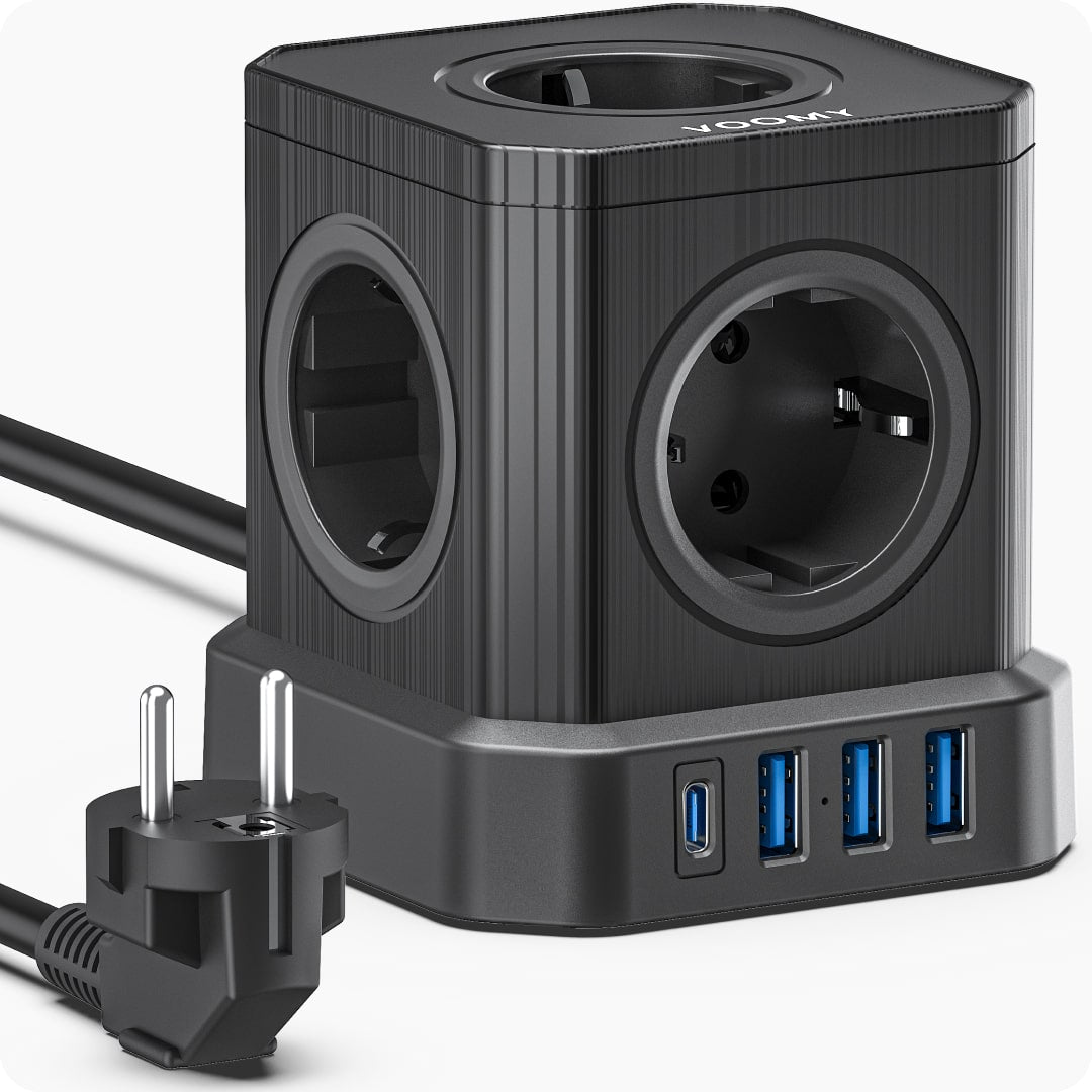 Voomy Power Cube S6 - Stekkerdoos 1 USB-C & 3 USB-A 4000W Zwart