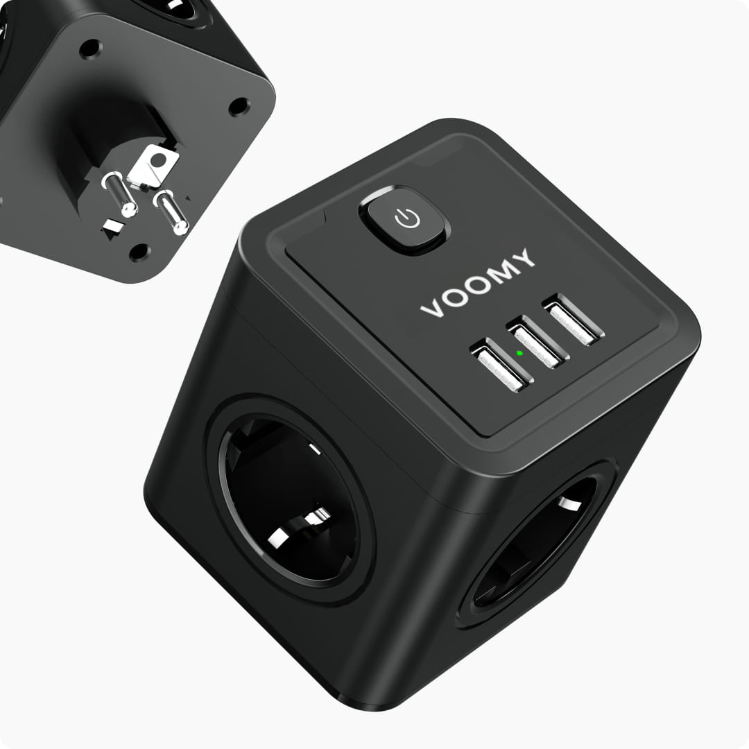 Voomy Split X4 - Verdeelstekker 3 USB-A & 4 EU - Zwart