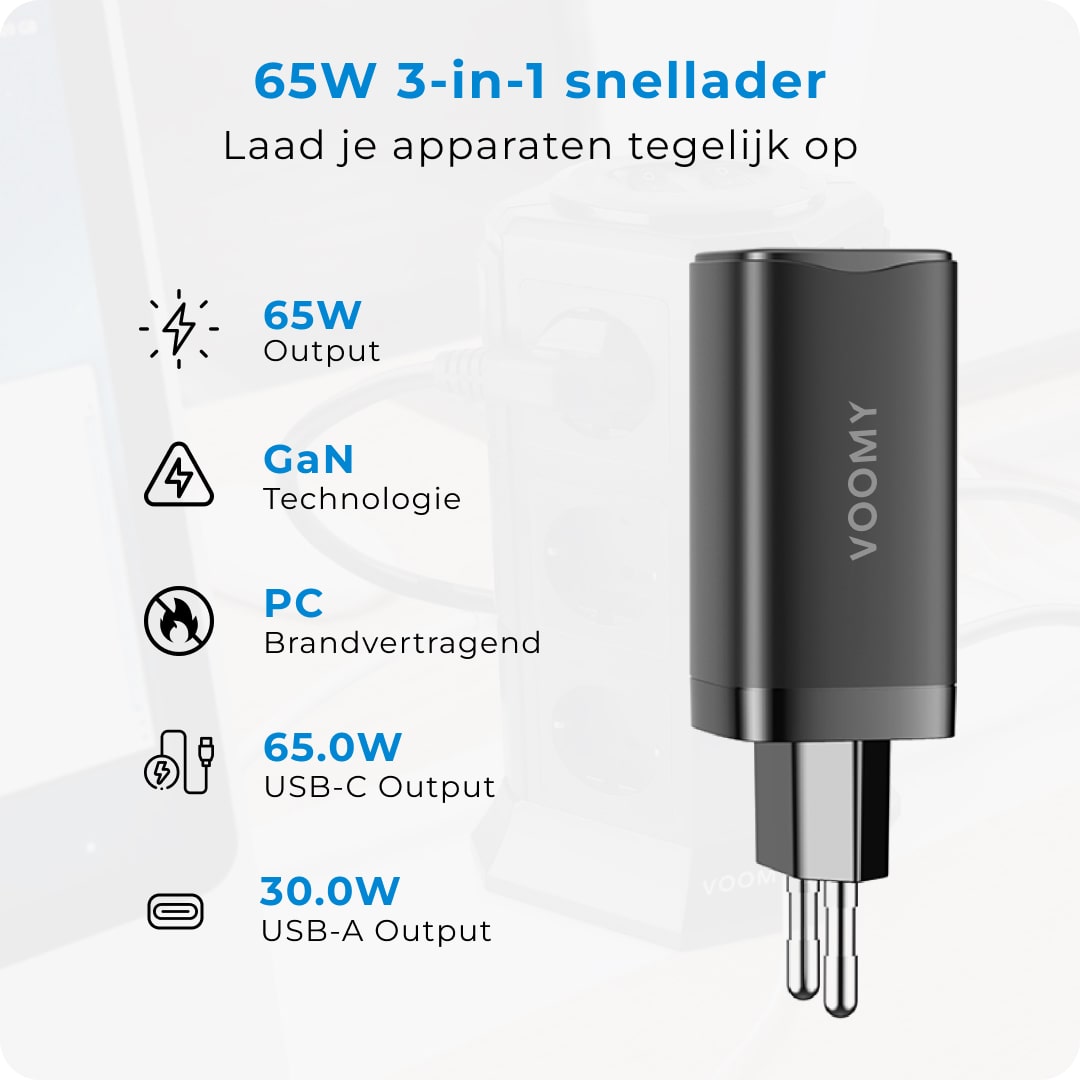 Voomy Charge M65 - Snellader Oplader 65W - Wit