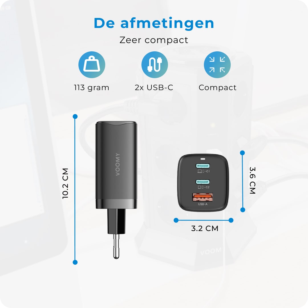 Voomy Charge M65 - Snellader Oplader 65W - Wit