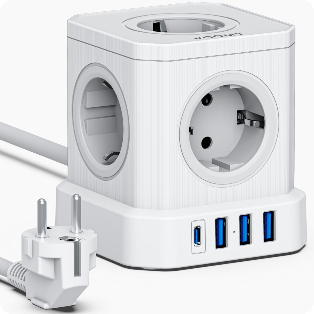 Voomy Power Cube S6 - Stekkerdoos 1 USB-C & 3 USB-A 4000W Wit