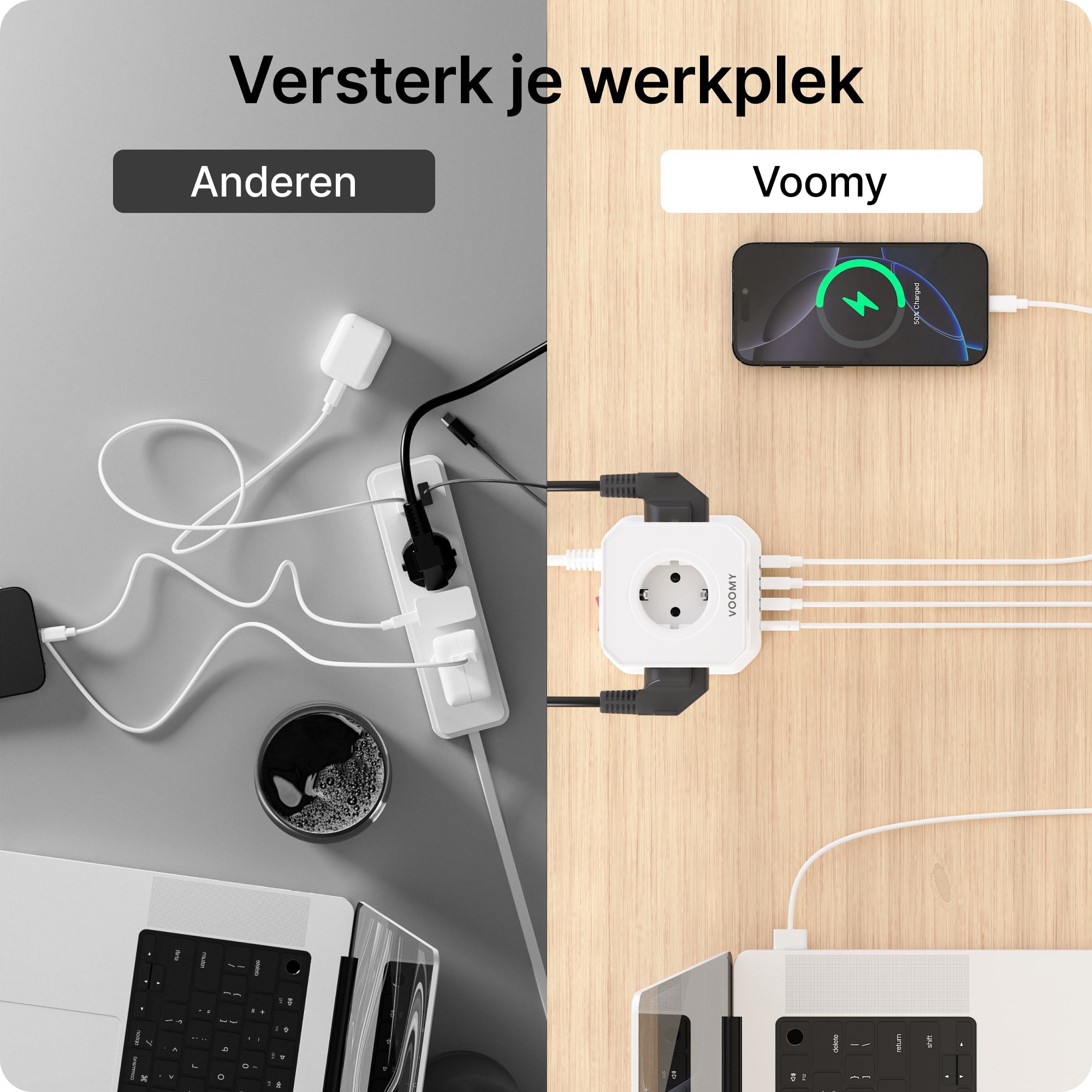 Voomy Power Cube S6 - Stekkerdoos 1 USB-C & 3 USB-A 4000W Wit