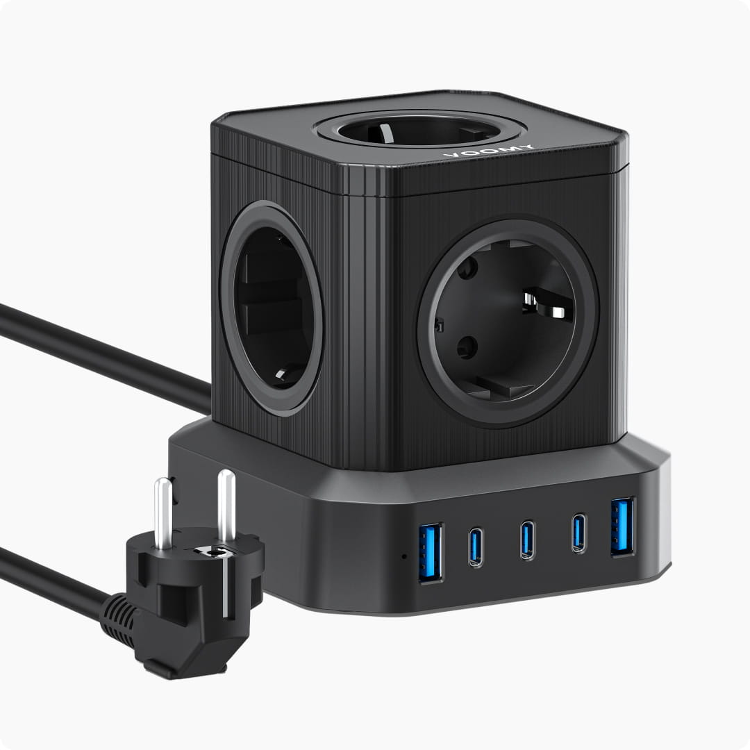 Voomy Power S65 - 65W Stekkerdoos 3 USB-C & 2 USB-A 4000W Zwart