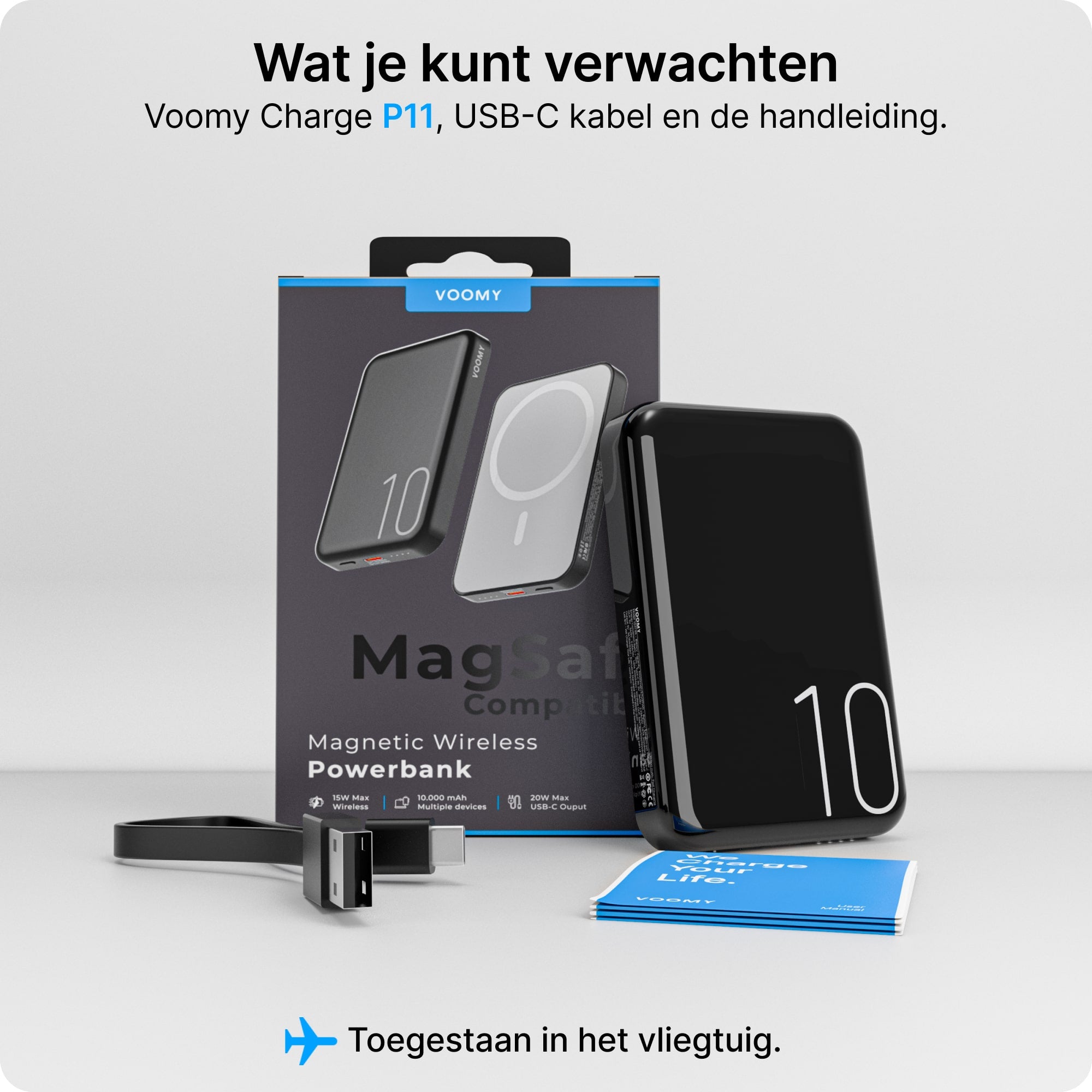 Voomy Charge P11 - Magsafe Powerbank - 10.000 mAh 20W - Zwart