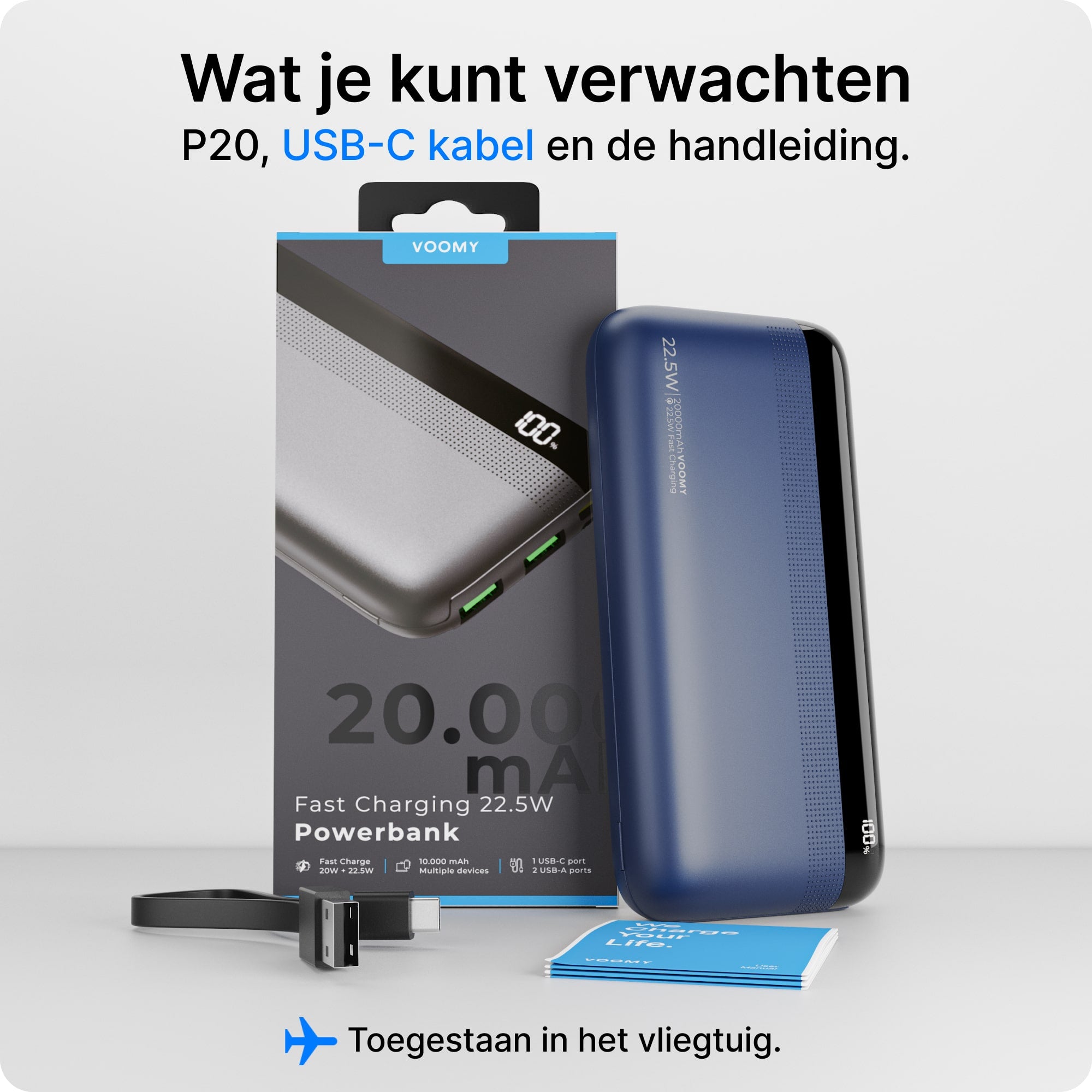 Voomy Charge P20 - Powerbank - 20.000 mAh 22.5W - Blauw