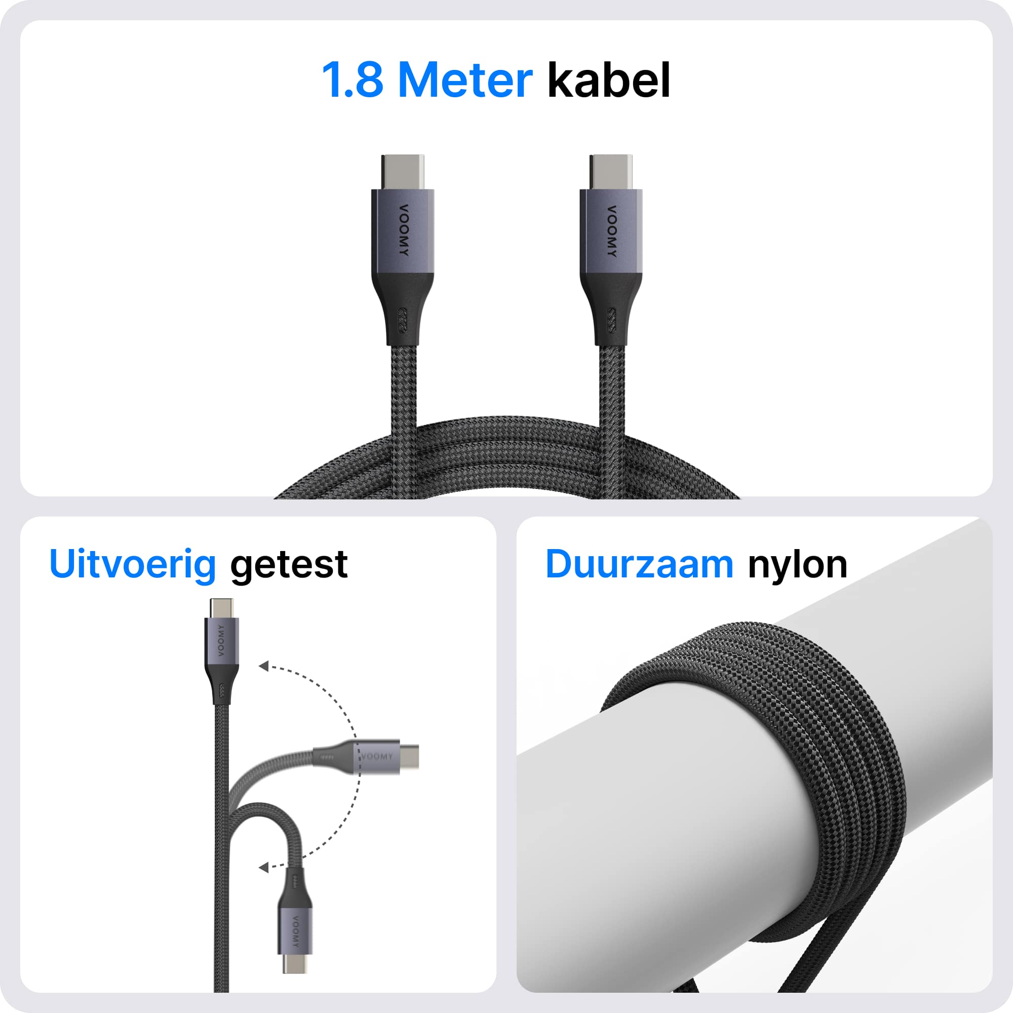 Voomy Connect C40 - 240W USB C kabel - 20 Gbps - 8K Ultra HD - 1.8 Meter