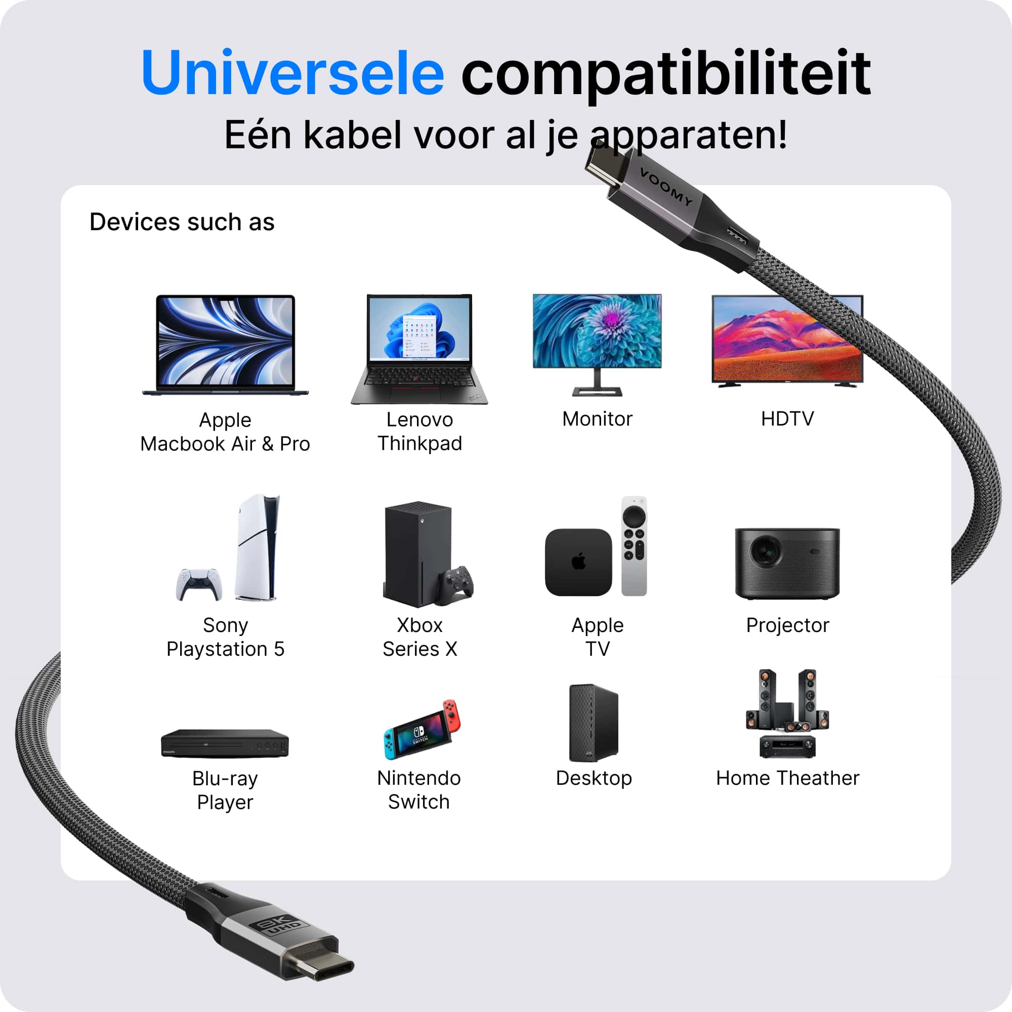 Voomy Connect C40 - 240W USB C kabel - 20 Gbps - 8K Ultra HD - 1.8 Meter