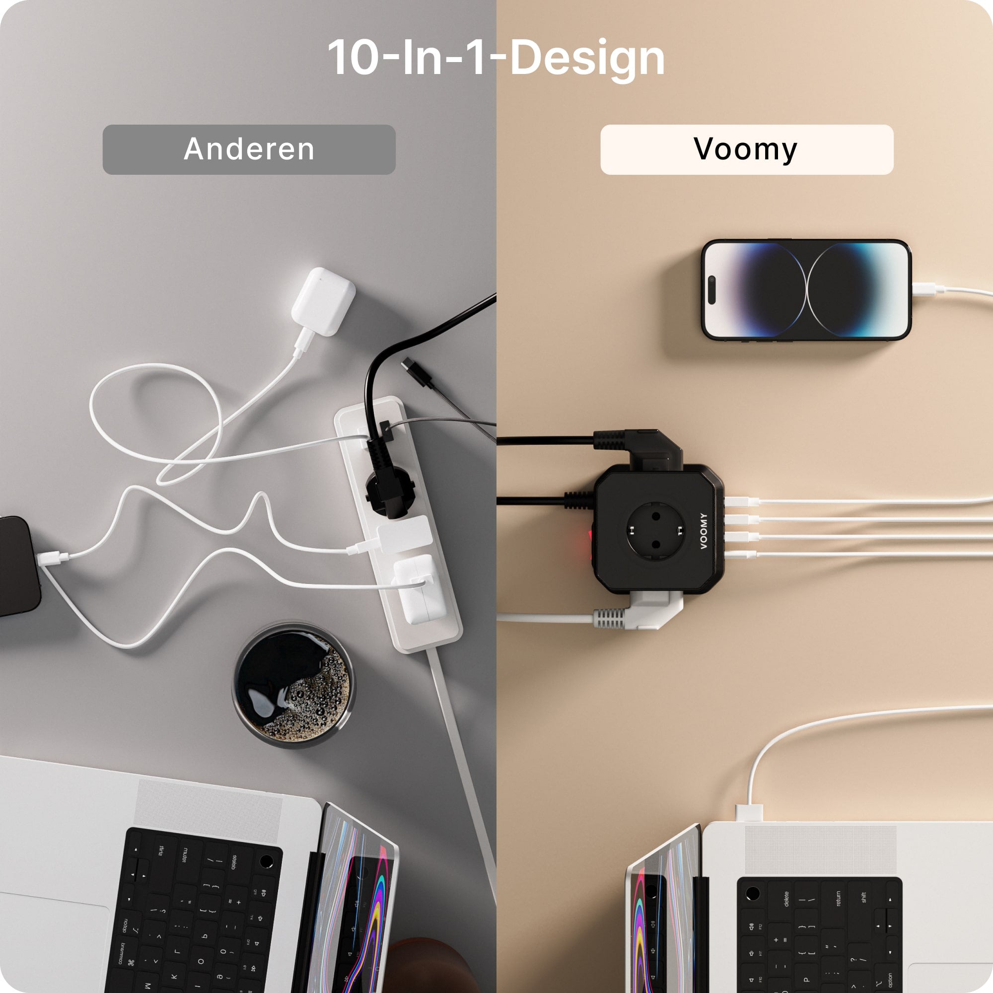 Voomy Power S100 - 100W Stekkerdoos 3 USB-C & 2 USB-A 4000W Wit