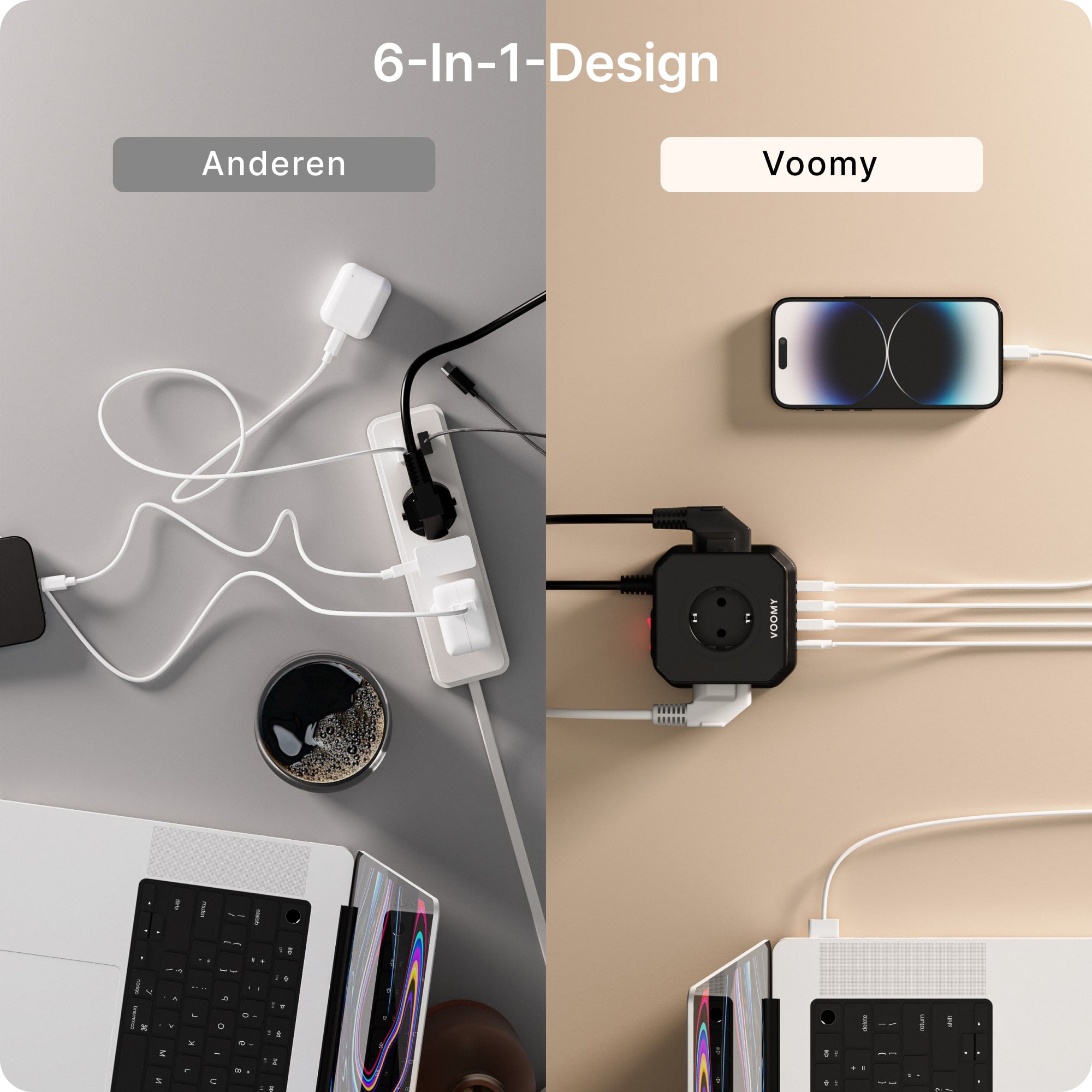 Voomy Power S20 - 65W Stekkerdoos 2 USB-C, 2 USB-A & 2 EU 4000W