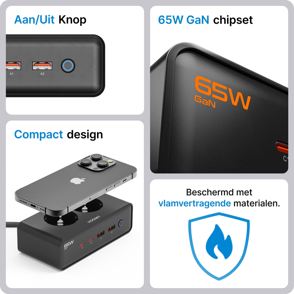 Voomy Power S20 - 65W Stekkerdoos Snellader & 4 USB-Poorten - Voomy