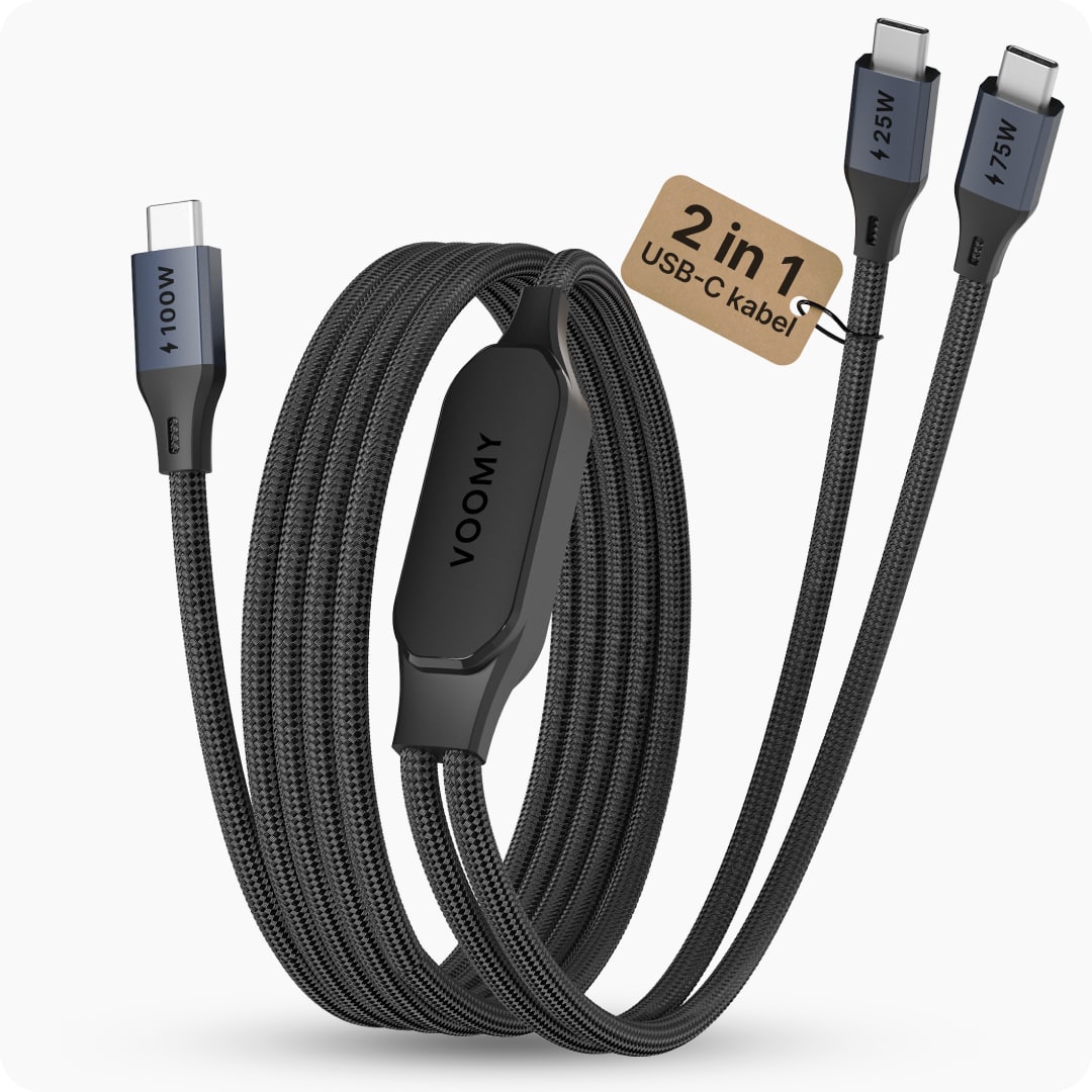 Voomy Connect C10 - 2-in-1 100W USB-C kabel - 1.2 Meter