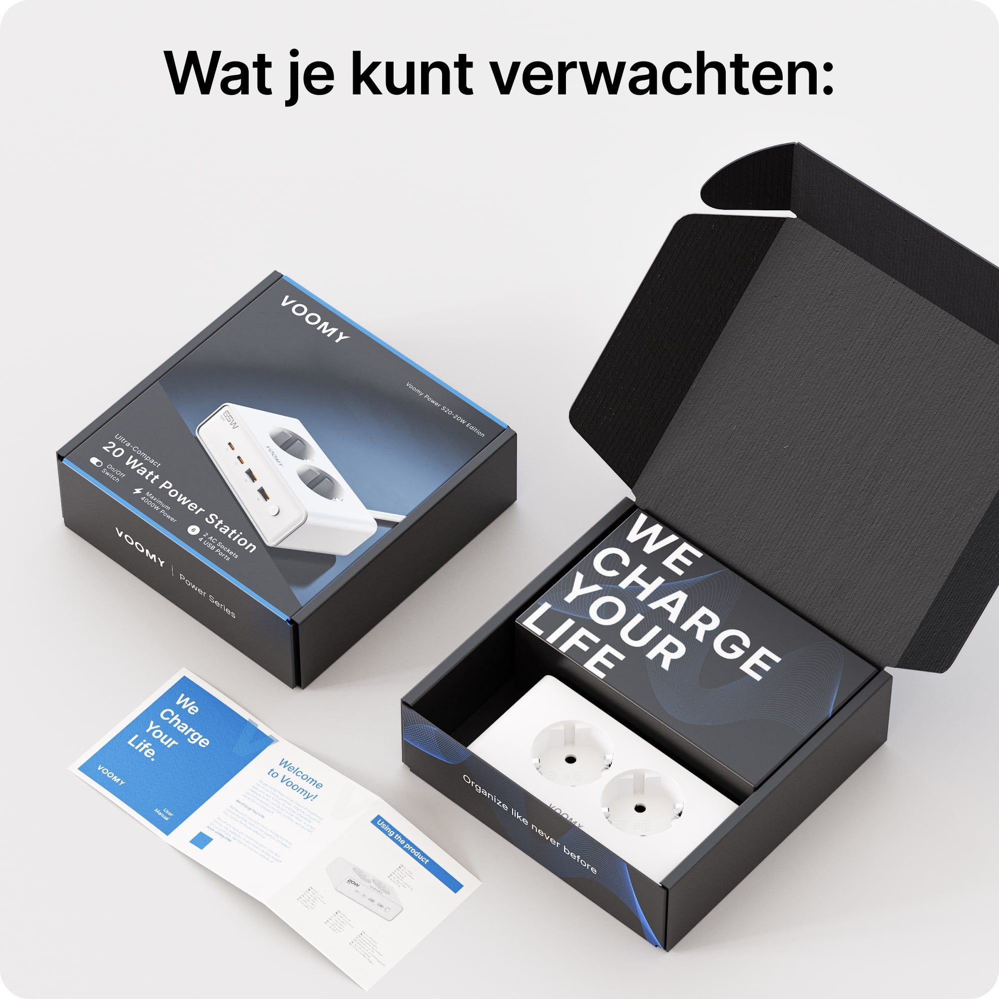 Voomy Power S20 - 65W Stekkerdoos 2 USB-C, 2 USB-A & 2 EU 4000W - Wit