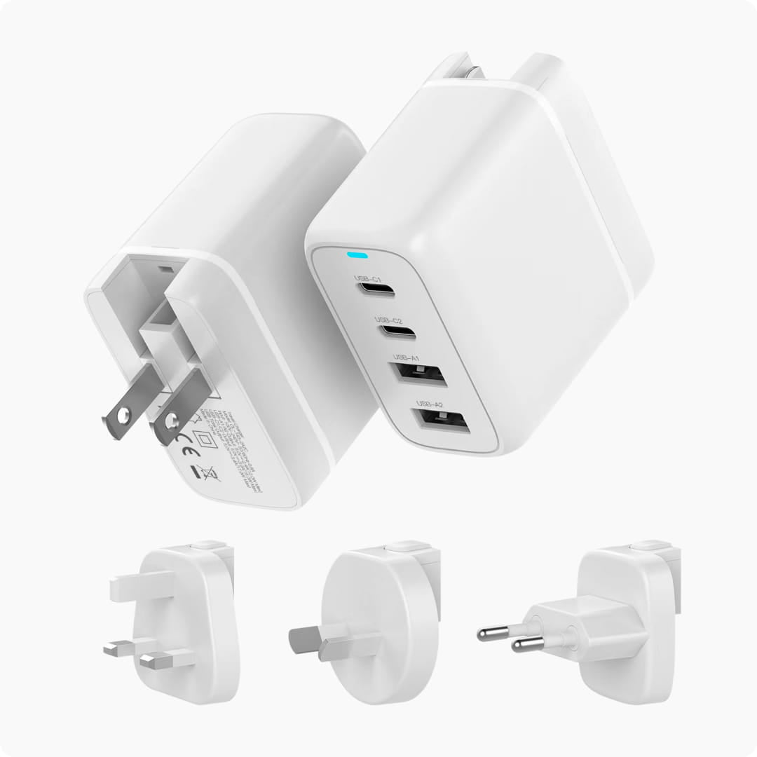 Voomy Travel Y42 - Modulaire Wereldstekker - 4 USB Poorten - 2 USB-C & 2 USB-A - Wereldstekker Universeel - Wit