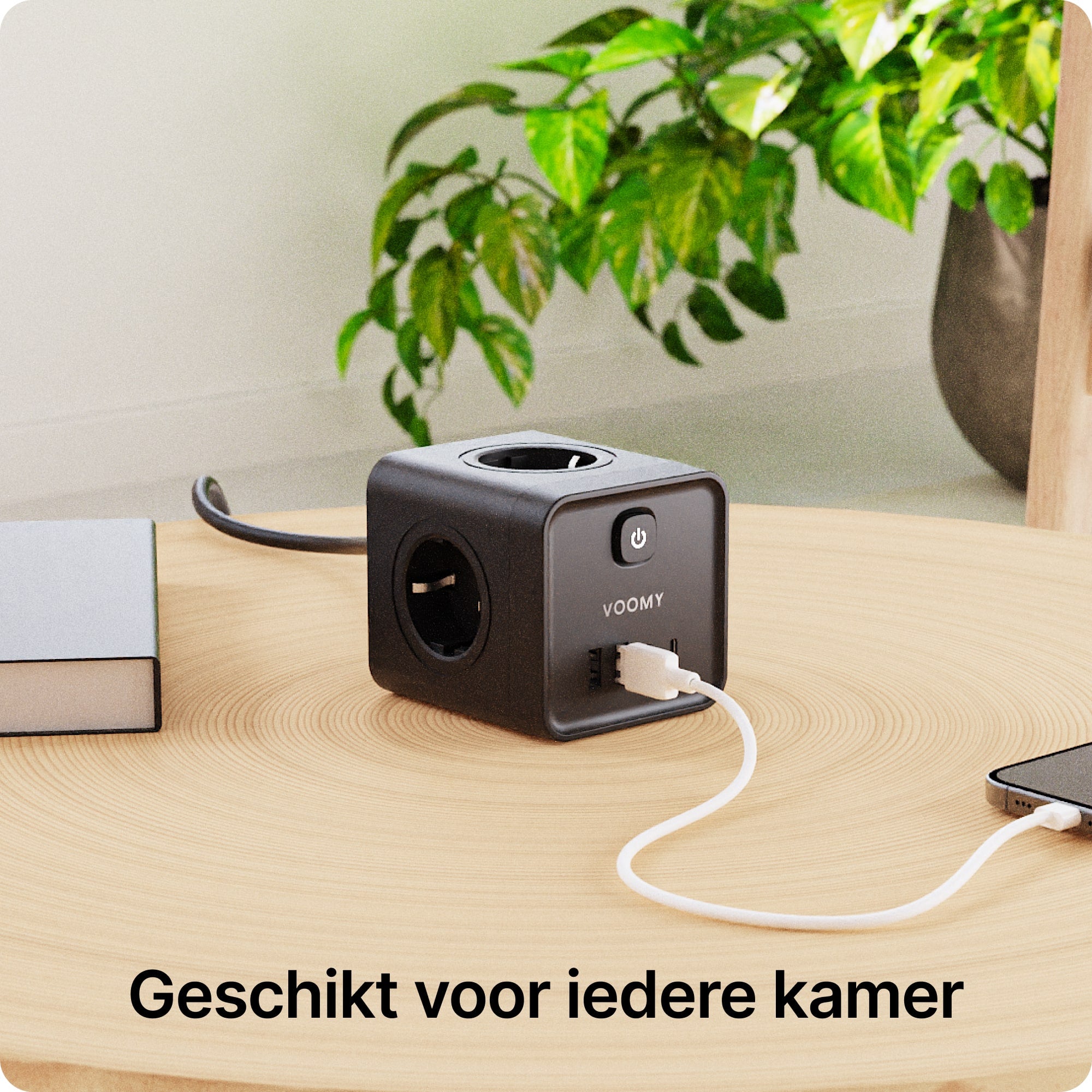 Voomy Power Cube S7 - Stekkerdoos met 4 stopcontact, 2 USB-C (20W) & 2 USB-A - 2 Meter - Home stekkerdoos - Zwart