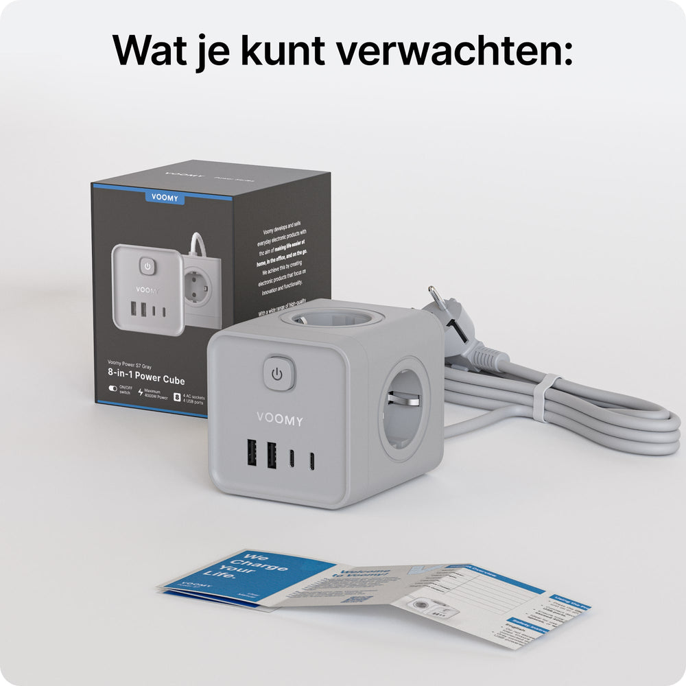 Voomy Power S7 – Dé stekkerdoos voor thuis - 8-in-1 met USB - Grijs - Voomy