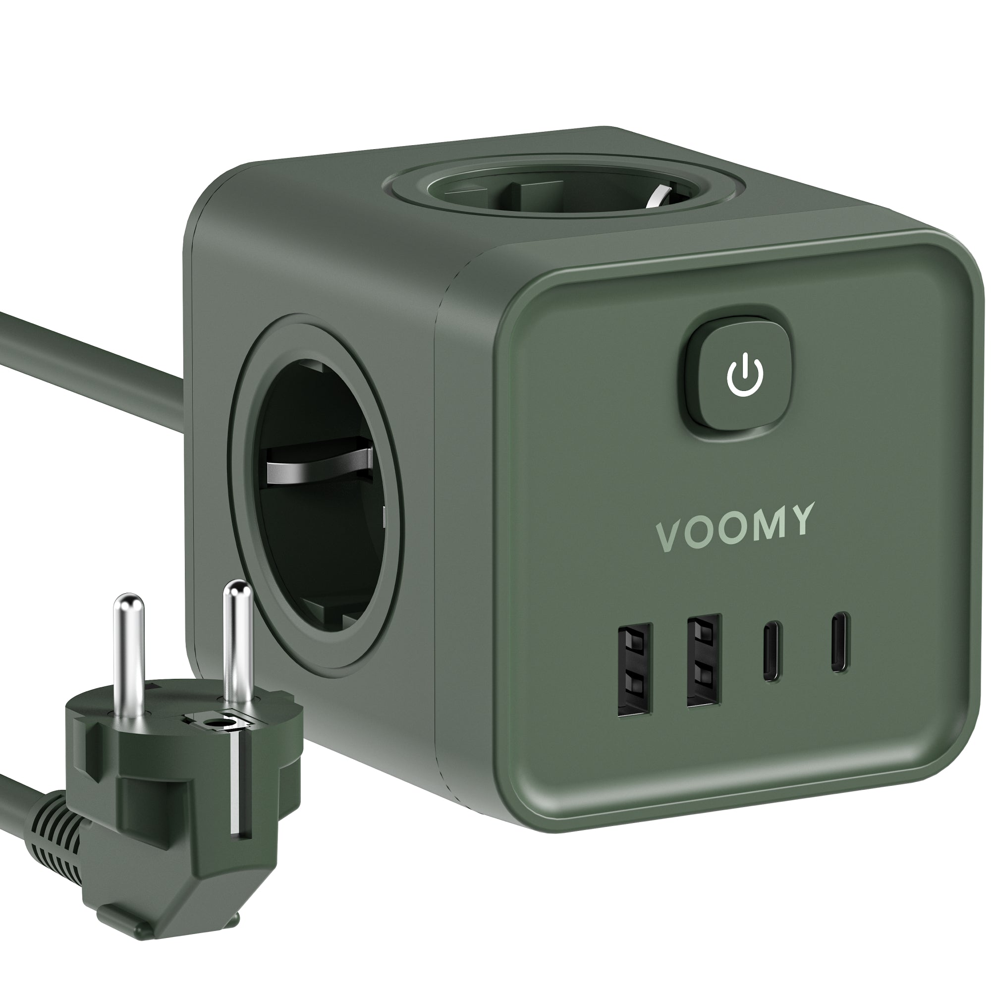 Voomy Power Cube S7 - Stekkerdoos met 4 stopcontact, 2 USB-C (20W) & 2 USB-A - 2 Meter - Home stekkerdoos - Groen