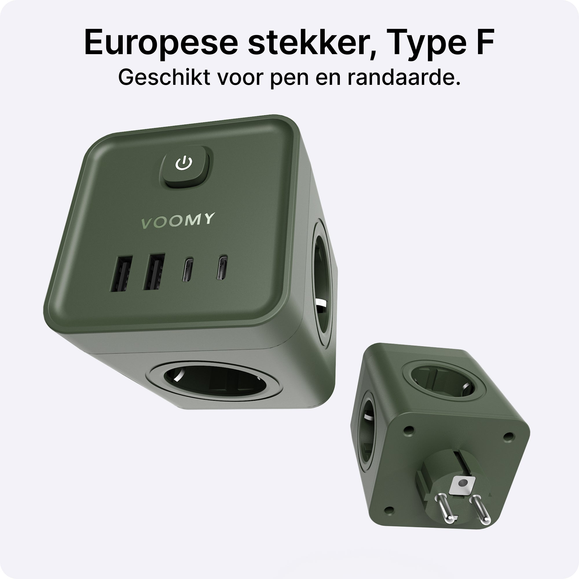 Voomy Split X7 - 8-in-1 Home Verdeelstekker - 4 stopcontacten, 2 USB-C (20W) & 2 USB-A - Groen