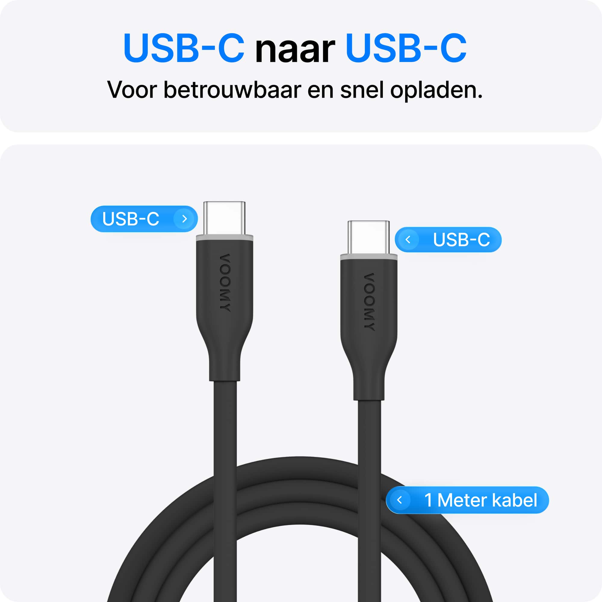 Voomy Connect C610 - 60W USB-C Kabel 1M – Zwart – 2 Stuks