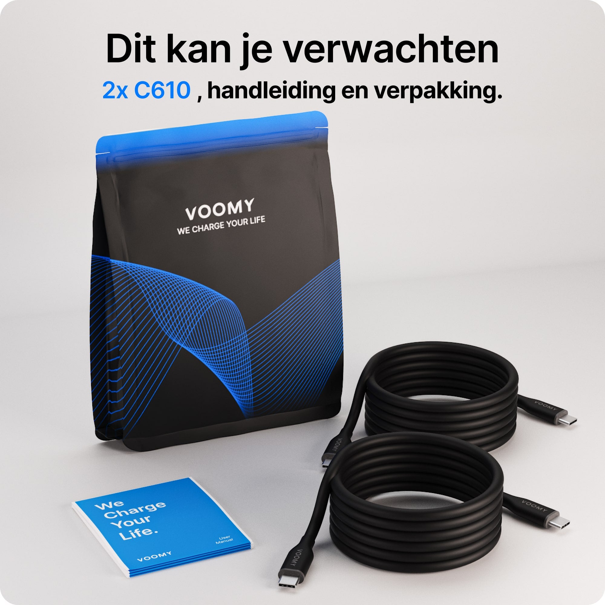 Voomy Connect C610 - 60W USB-C Kabel 1M – Zwart – 2 Stuks