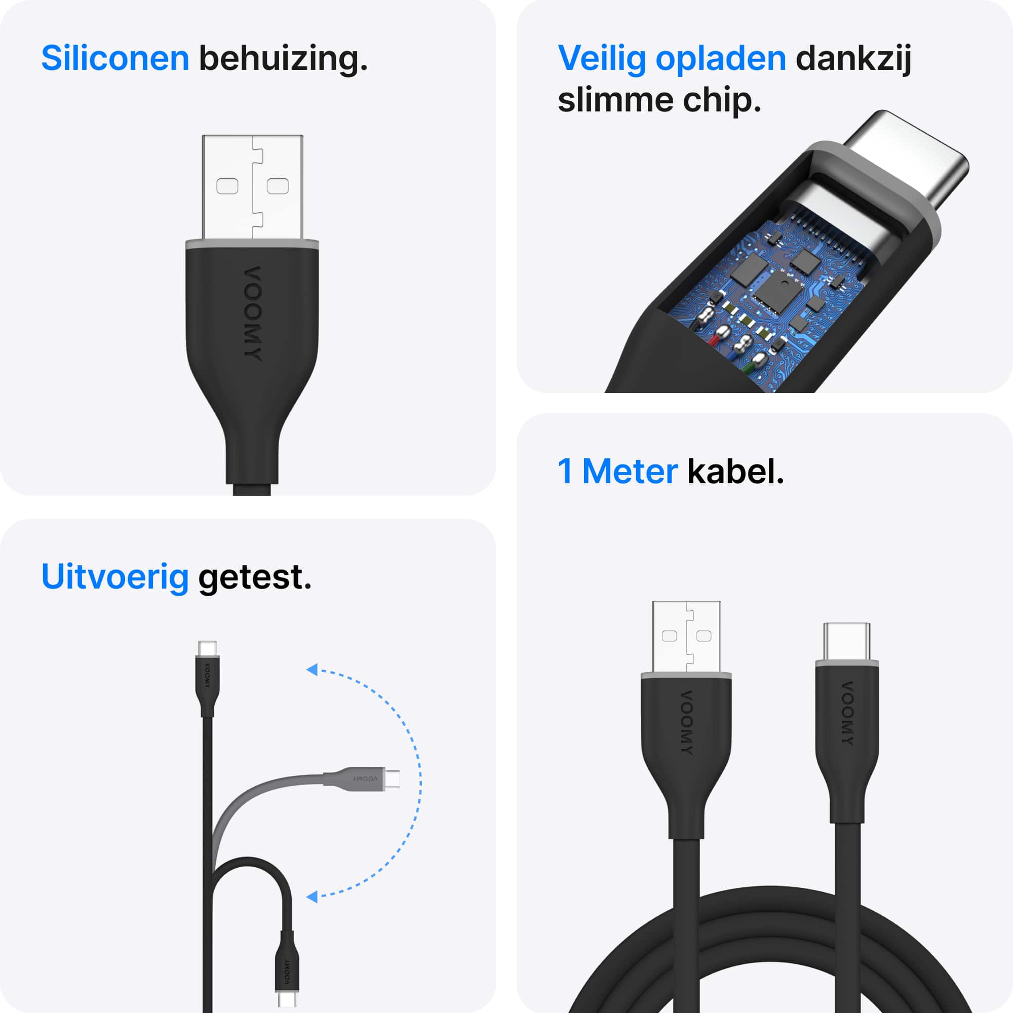 Voomy Connect C710 – 12W USB-C naar USB-A Kabel – 1M – Zwart – 2 Stuks
