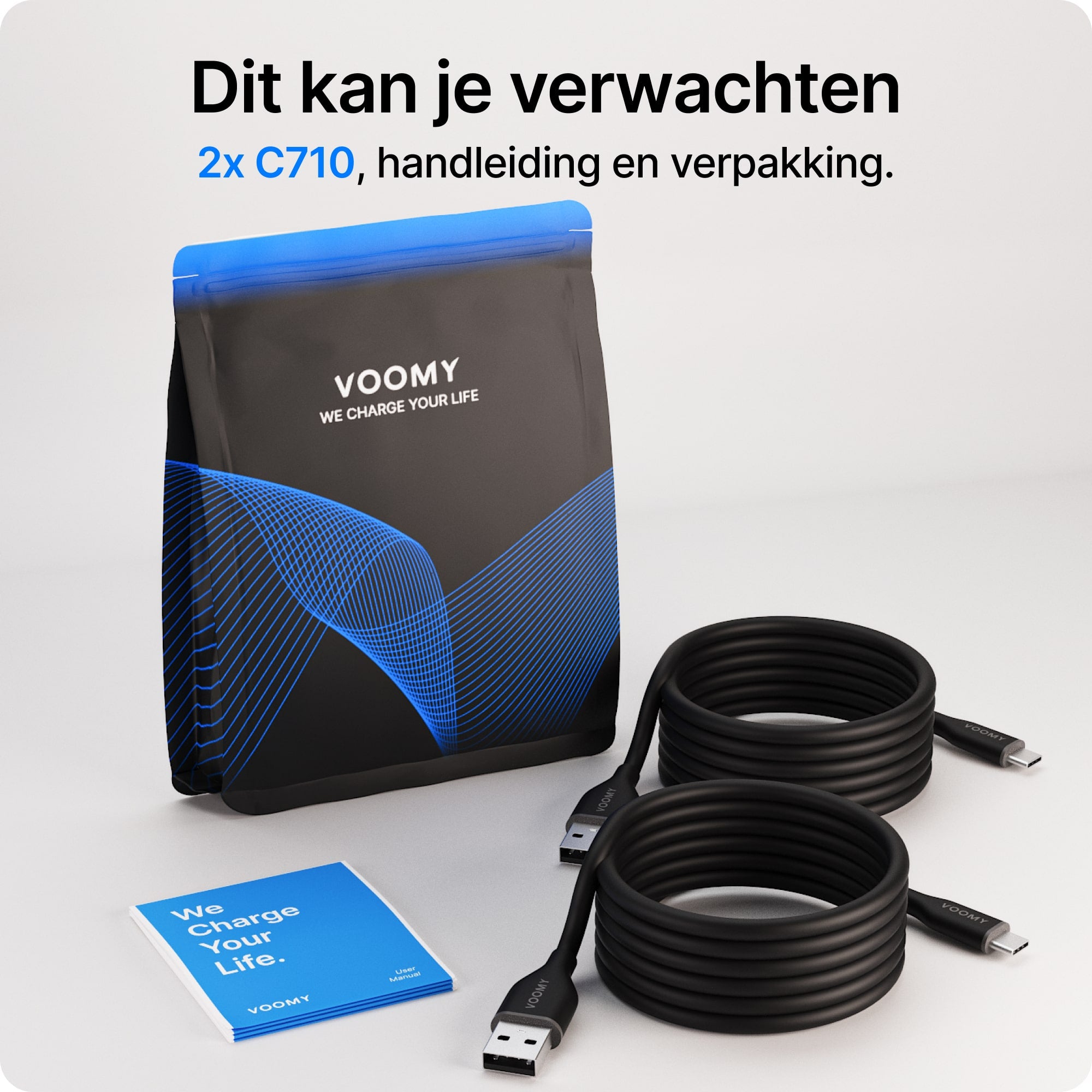 Voomy Connect C710 – 12W USB-C naar USB-A Kabel – 1M – Zwart – 2 Stuks