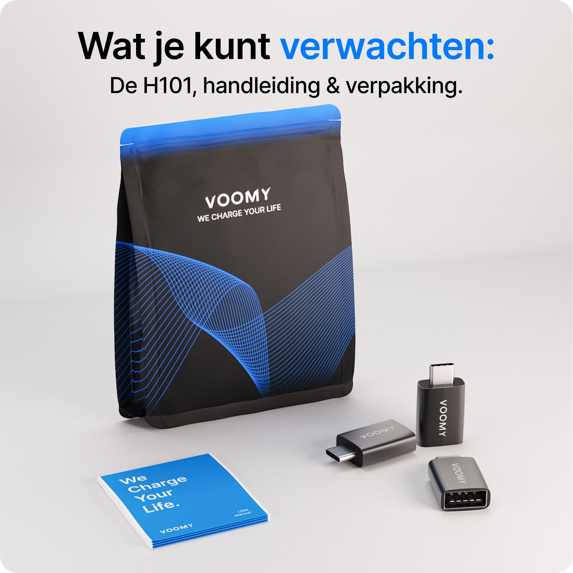 Voomy Connect H101 - USB-A naar USB-C Adapter – 3 stuks – Space Grey