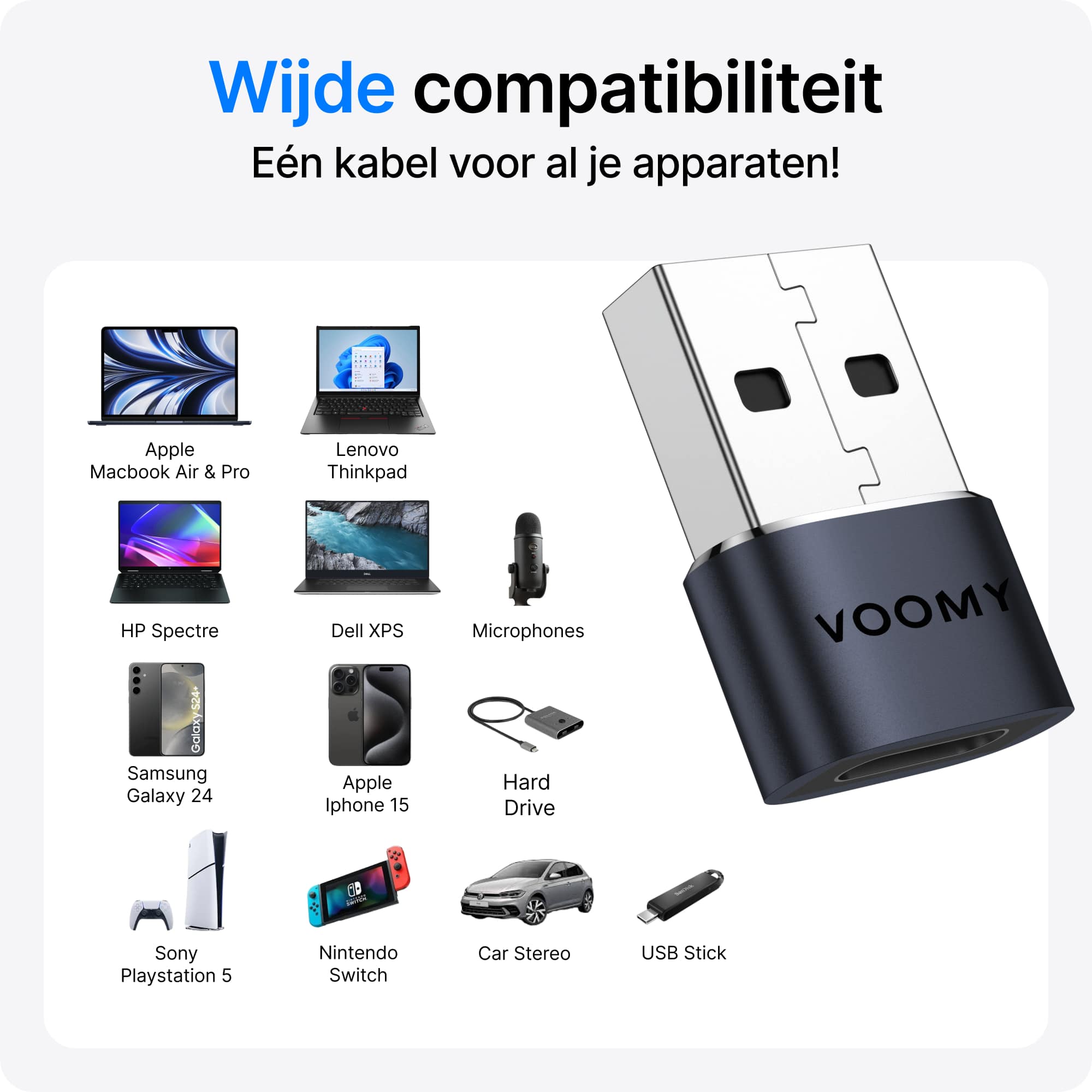 Voomy Connect H102 - USB-C naar USB-A Adapter – 4 stuks – Space Grey
