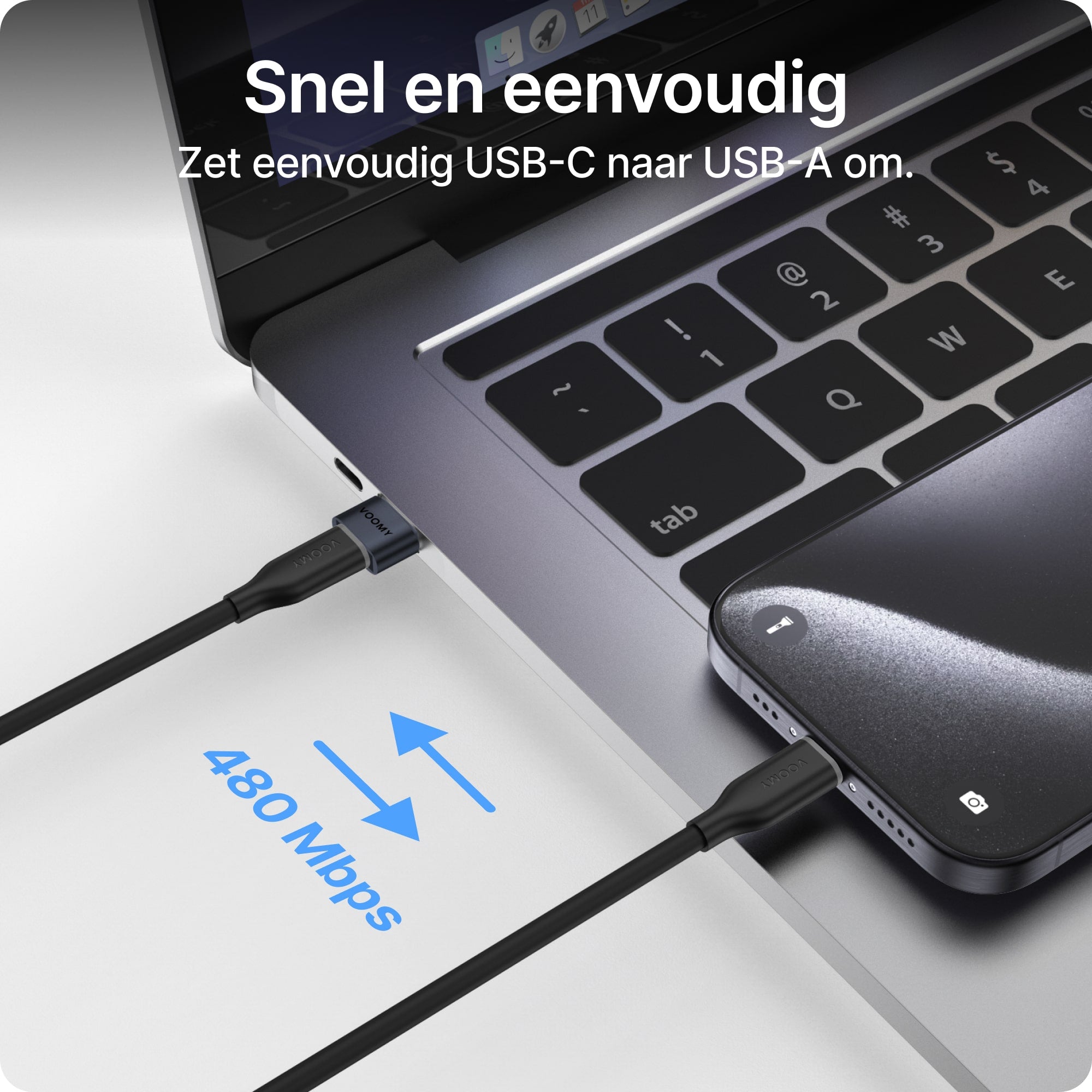 Voomy Connect H102 - USB-C naar USB-A Adapter – 4 stuks – Space Grey