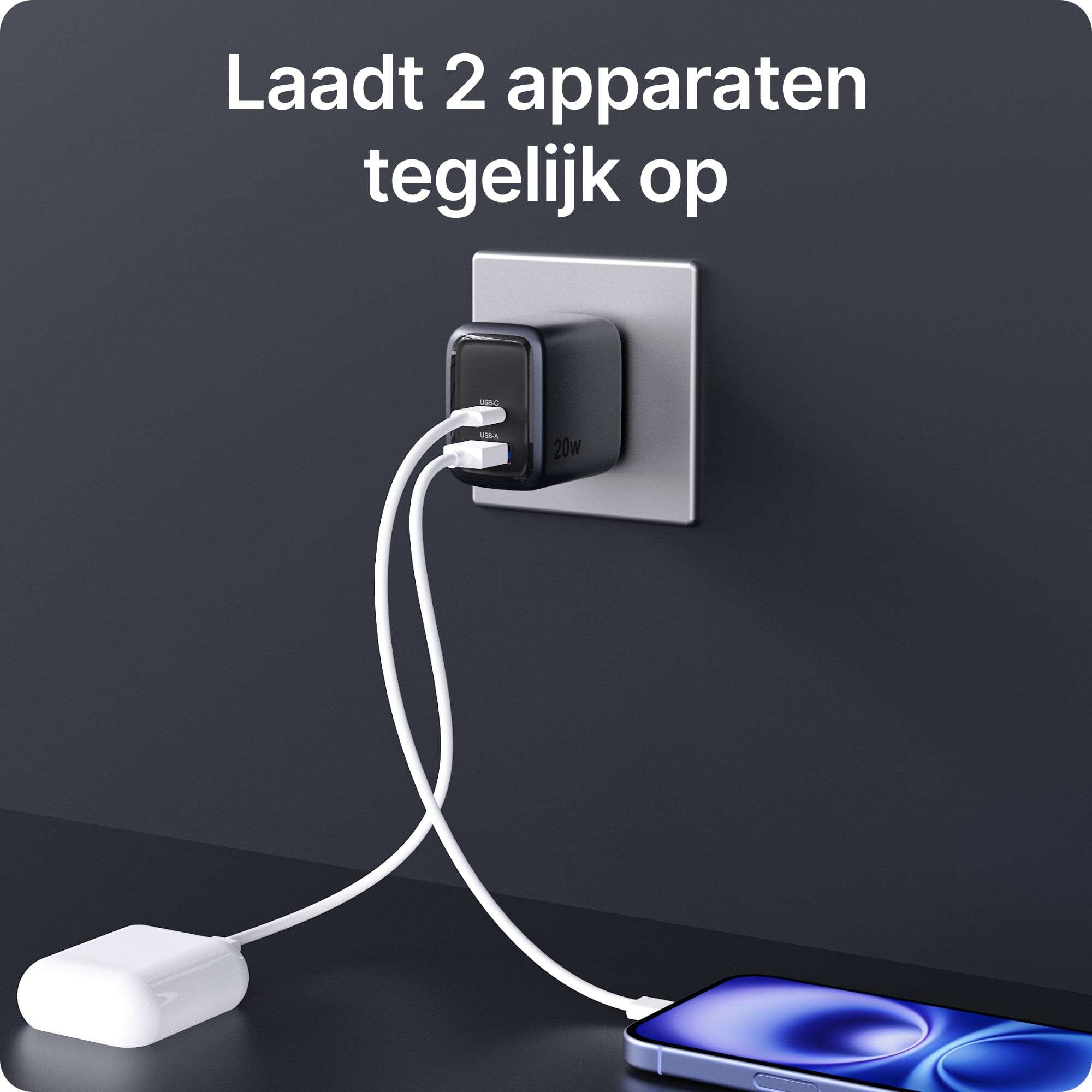 Voomy Charge M635 - 35W Snellader -  2-in-1 Oplader met 1 USB-C & 1 USB-A - Space Blue