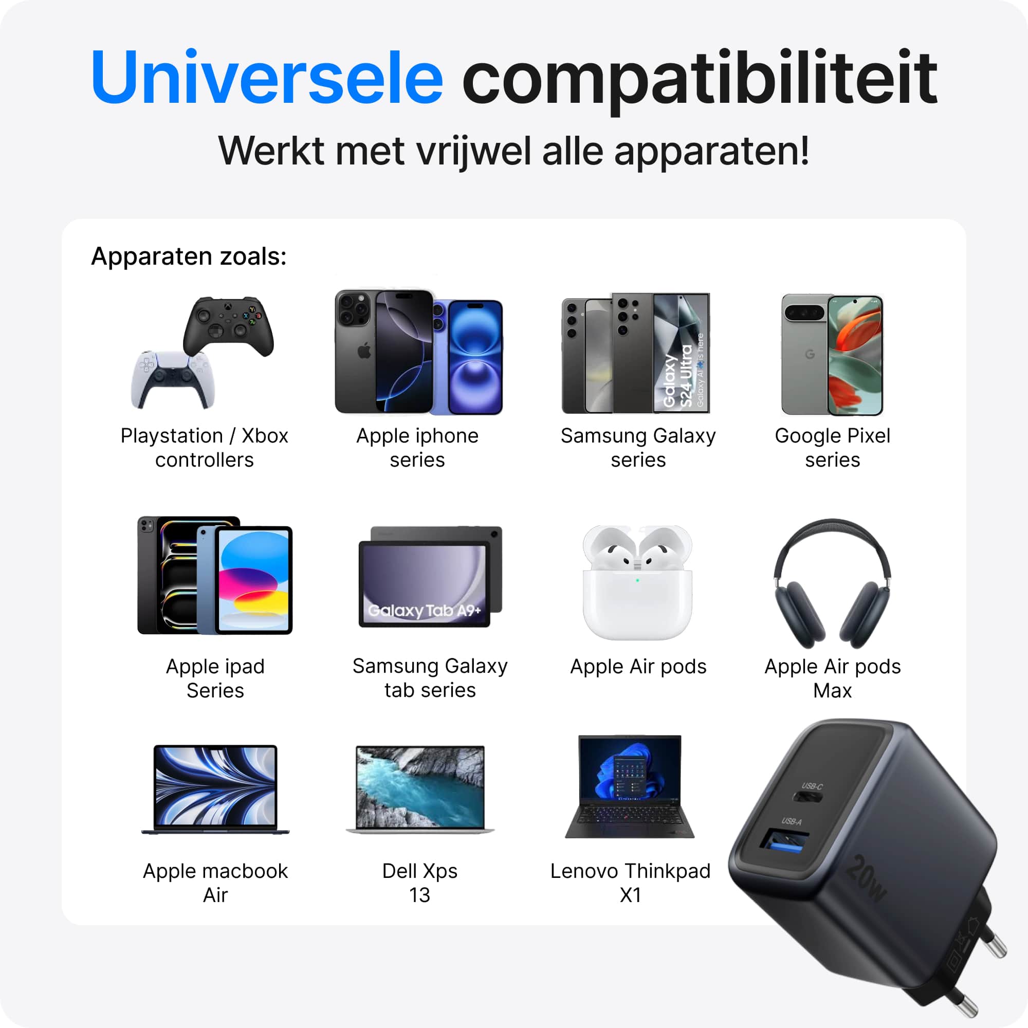 Voomy Charge M635 - 35W Snellader -  2-in-1 Oplader met 1 USB-C & 1 USB-A - Space Blue