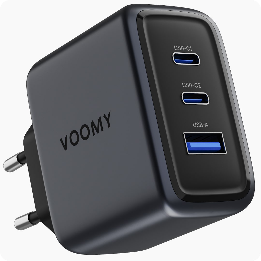 Voomy Charge M665 - 65W Snellader - 3-in-1 Oplader met 2 USB-C & 1 USB-A - Space Blue