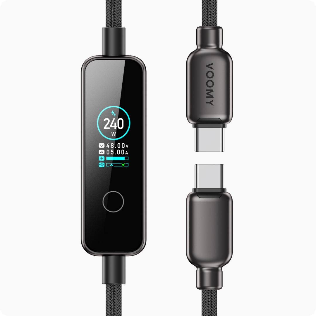 Voomy Connect C241 - 240W USB-C kabel met Digitale LED-Display - 240W snelladen - 480Mbps data overdracht - 1.2M - Zwart