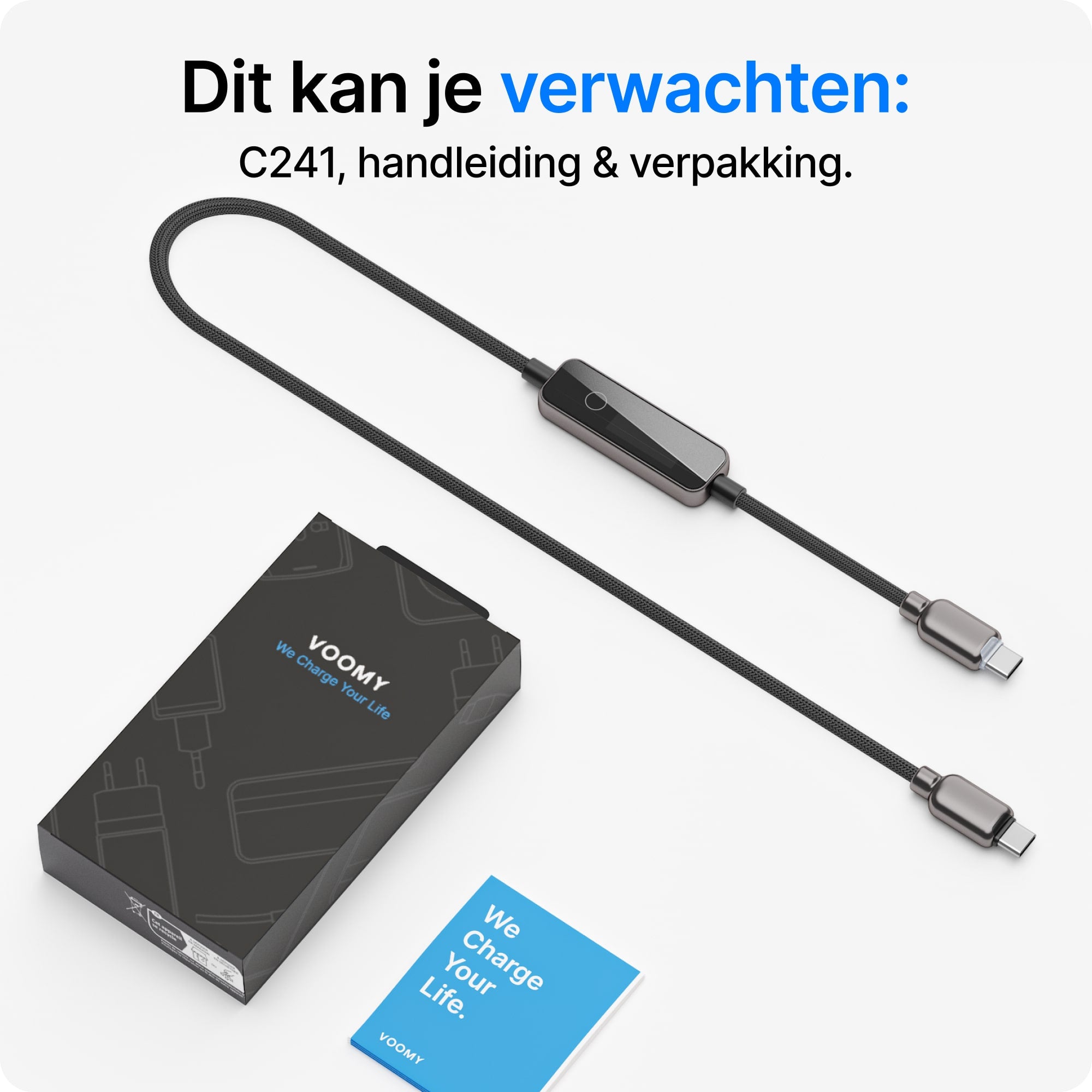 Voomy Connect C241 - 240W USB-C kabel met Digitale LED-Display - 240W snelladen - 480Mbps data overdracht - 1.2M - Zwart