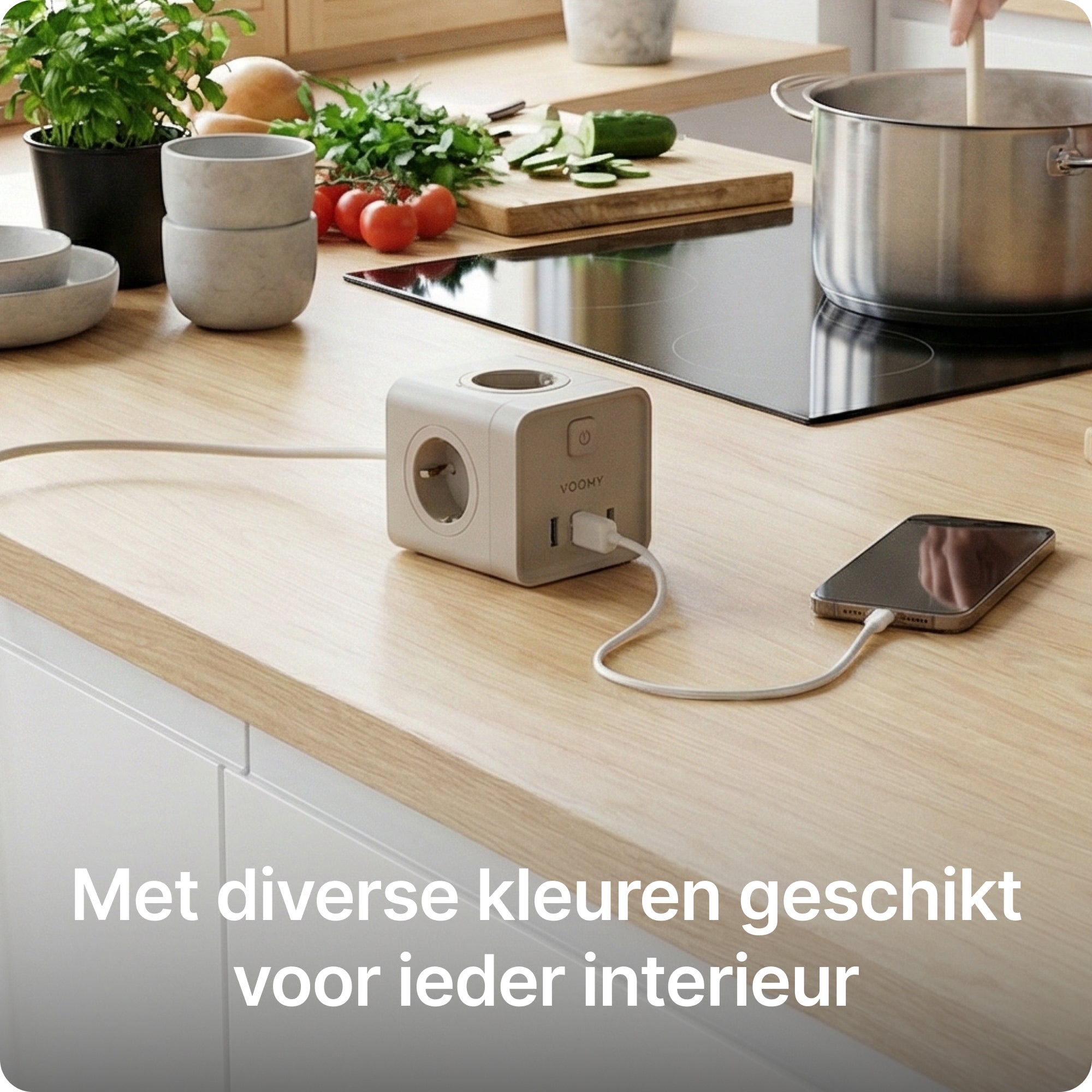 Voomy Power Cube S7 - Stekkerdoos met 4 stopcontact, 2 USB-C (20W) & 2 USB-A - 2 Meter - Home stekkerdoos - Beige