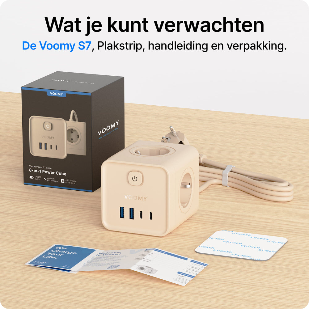 Voomy Power Cube S7 - Stekkerdoos met 4 stopcontact, 2 USB-C (20W) & 2 ...