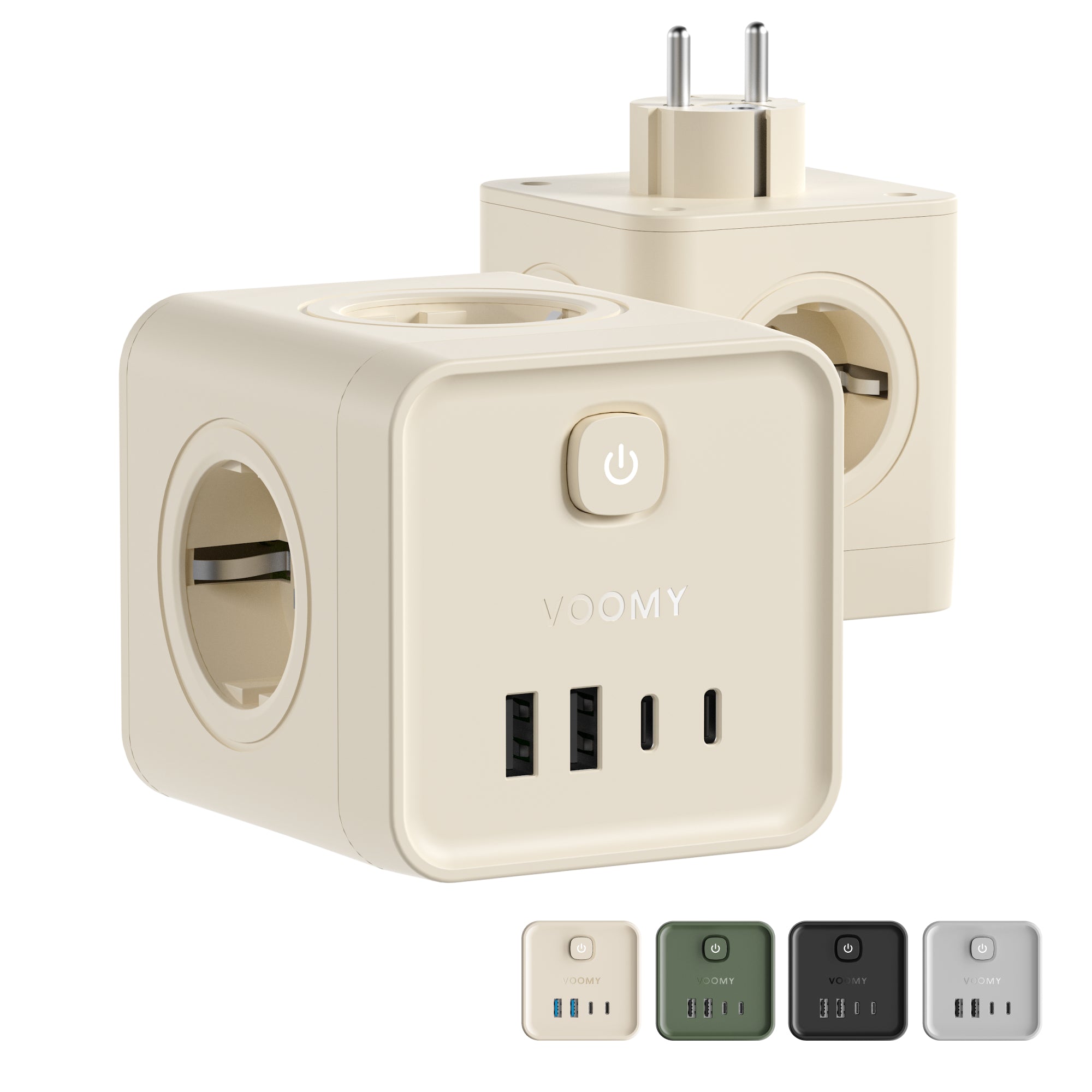 Voomy Split X7 - 8-in-1 Home Verdeelstekker - 4 stopcontacten, 2 USB-C (20W) & 2 USB-A - Beige