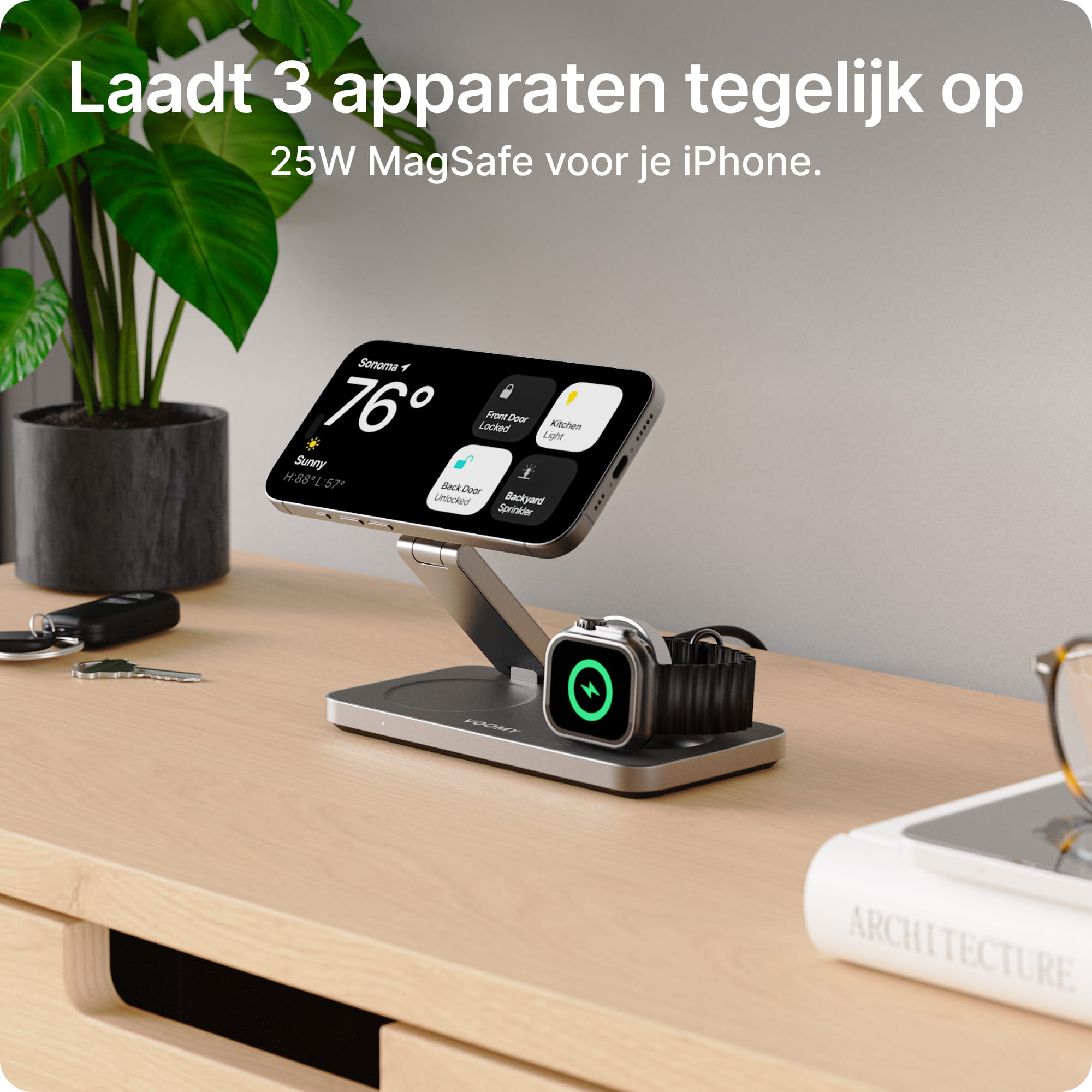 Voomy Wireless W3S Qi2.2 – 3-in-1 Draadloze Oplader 25W – Opvouwbaar – Incl. Adapter – Zwart
