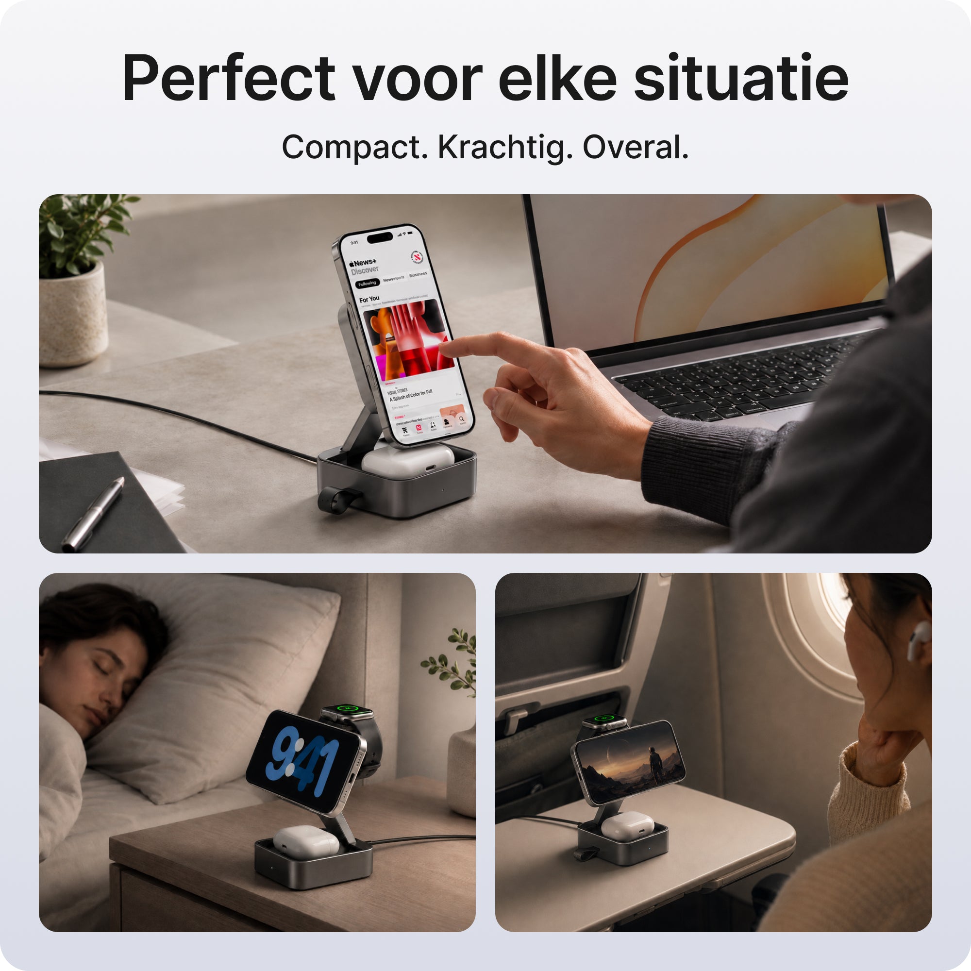 Voomy Wireless W4 – 3-in-1 Opvouwbare Draadloze Oplader met MagSafe - Zwart