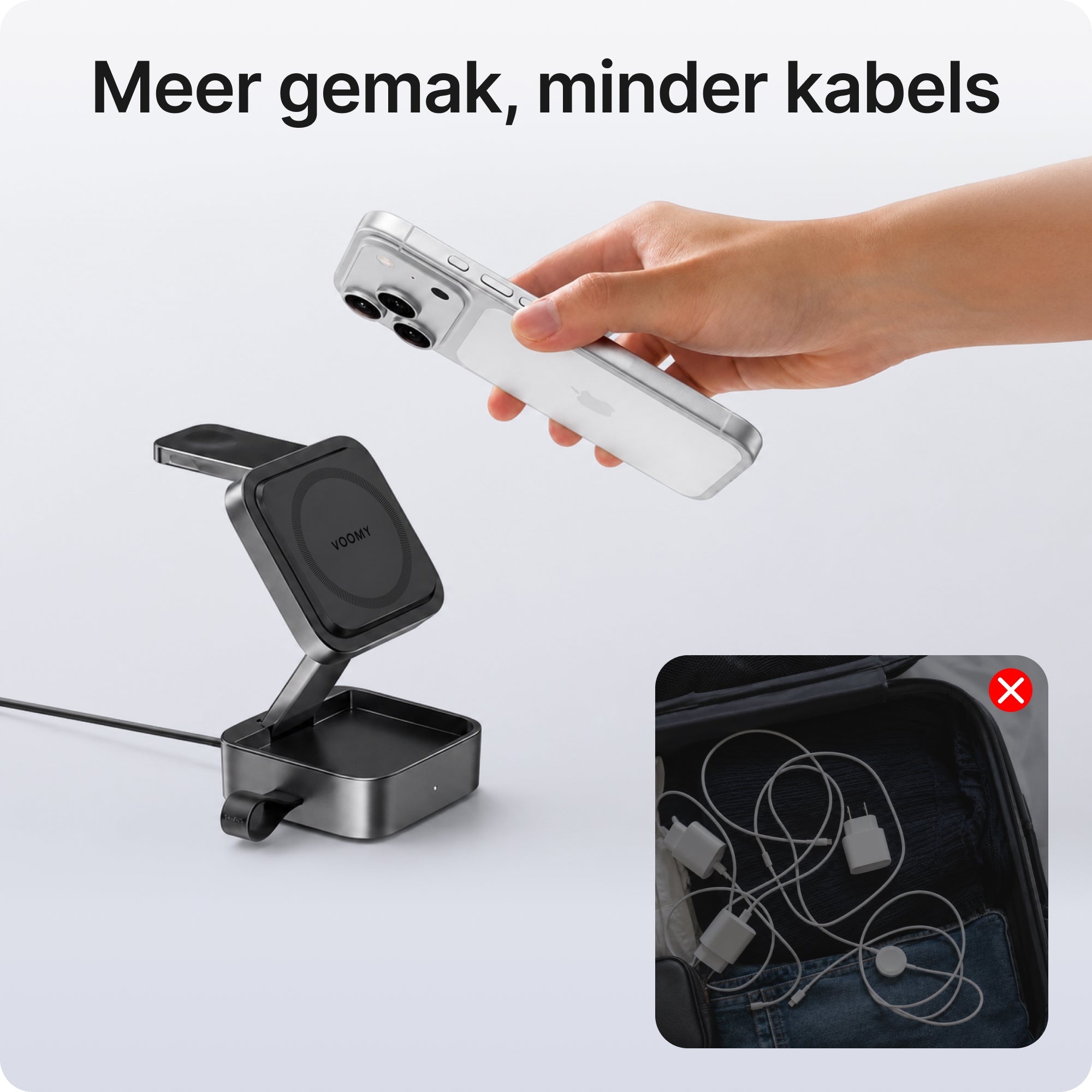 Voomy Wireless W4 – 3-in-1 Opvouwbare Draadloze Oplader met MagSafe - Zwart
