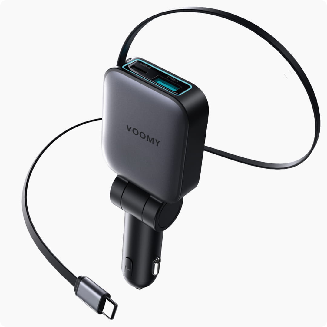 Voomy Charge A1 - 3-in-1 Autolader 72W - 1 ingebouwde USB-C kabel