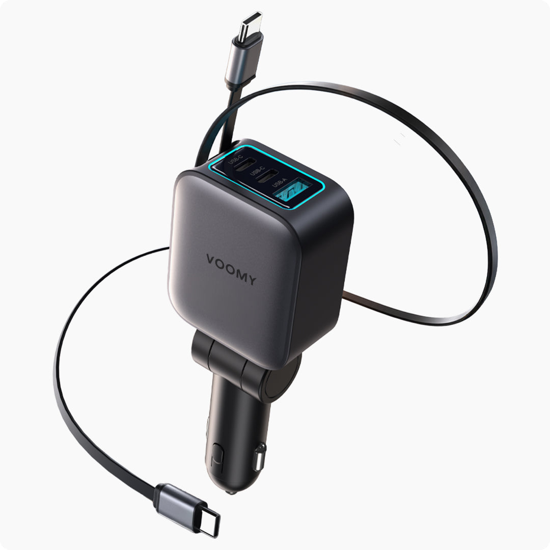 Voomy Charge A2 - 5-in-1 Autolader 102W - 2 ingebouwde USB-C kabels