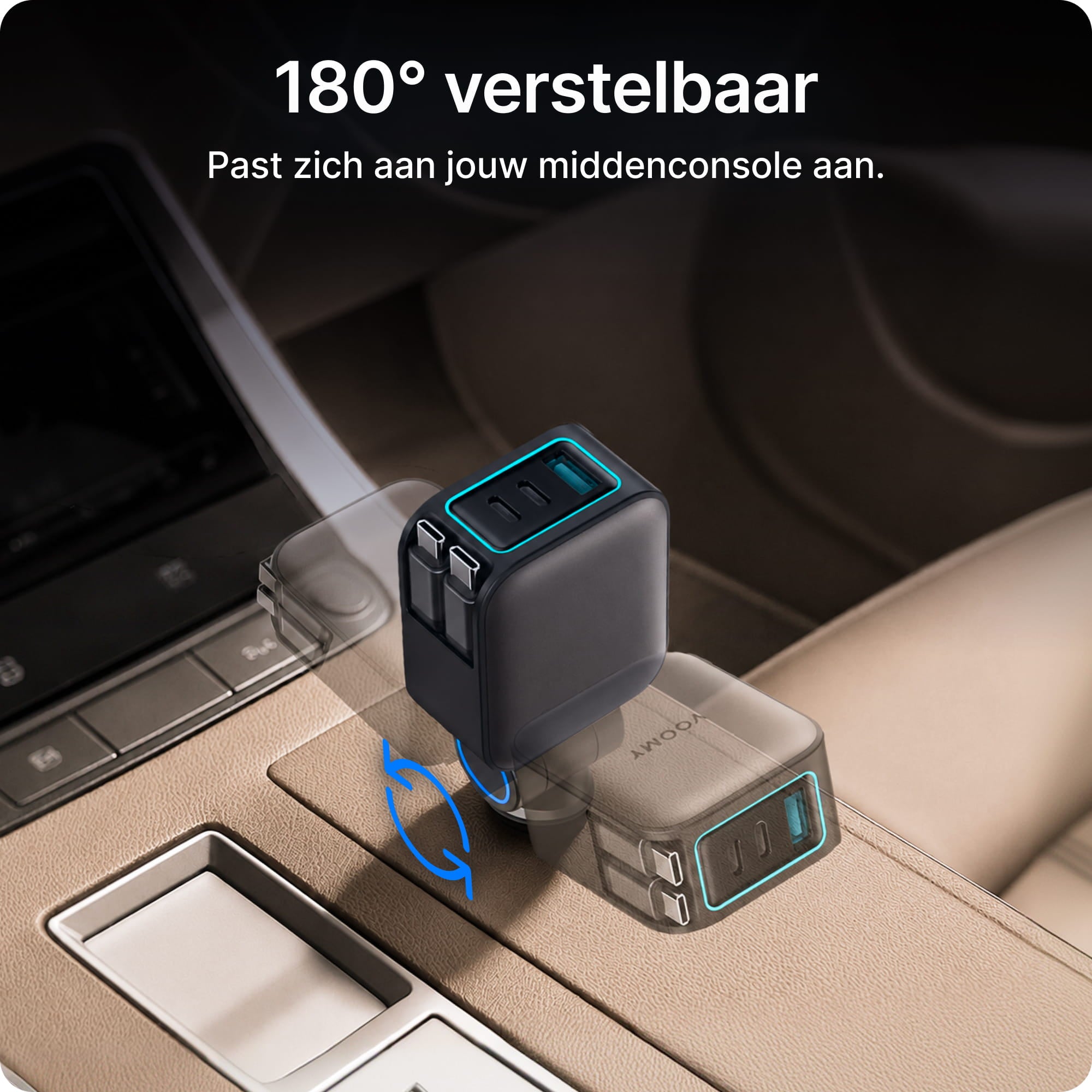 Voomy Charge A2 - 5-in-1 Autolader 102W - 2 ingebouwde USB-C kabels