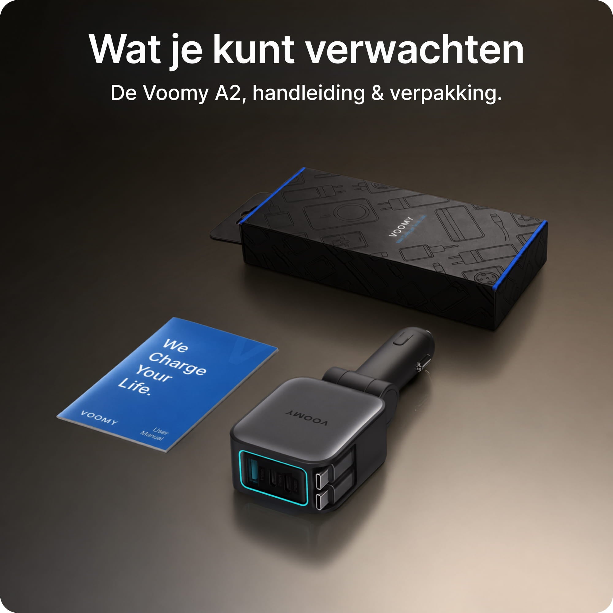 Voomy Charge A2 - 5-in-1 Autolader 102W - 2 ingebouwde USB-C kabels