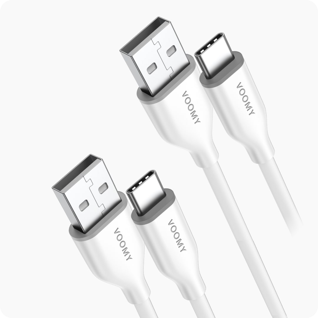 Voomy Connect C710 – 12W USB-C naar USB-A Kabel – 1M – Wit – 2 Stuks