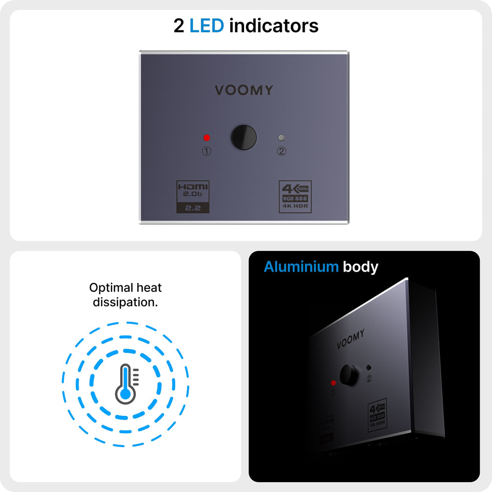 Voomy Connect H12 - HDMI Switch - 4K Resolutie & 2 HDMI-apparaten - Voomy