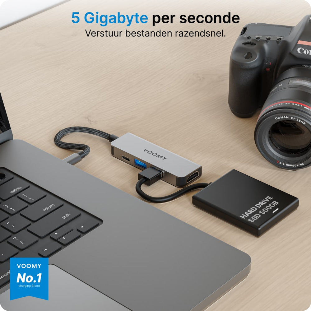 Voomy Connect H4 - 4 in 1 USB-C Hub met 4K HDMI, 100W PD en 2 USB-A - Voomy