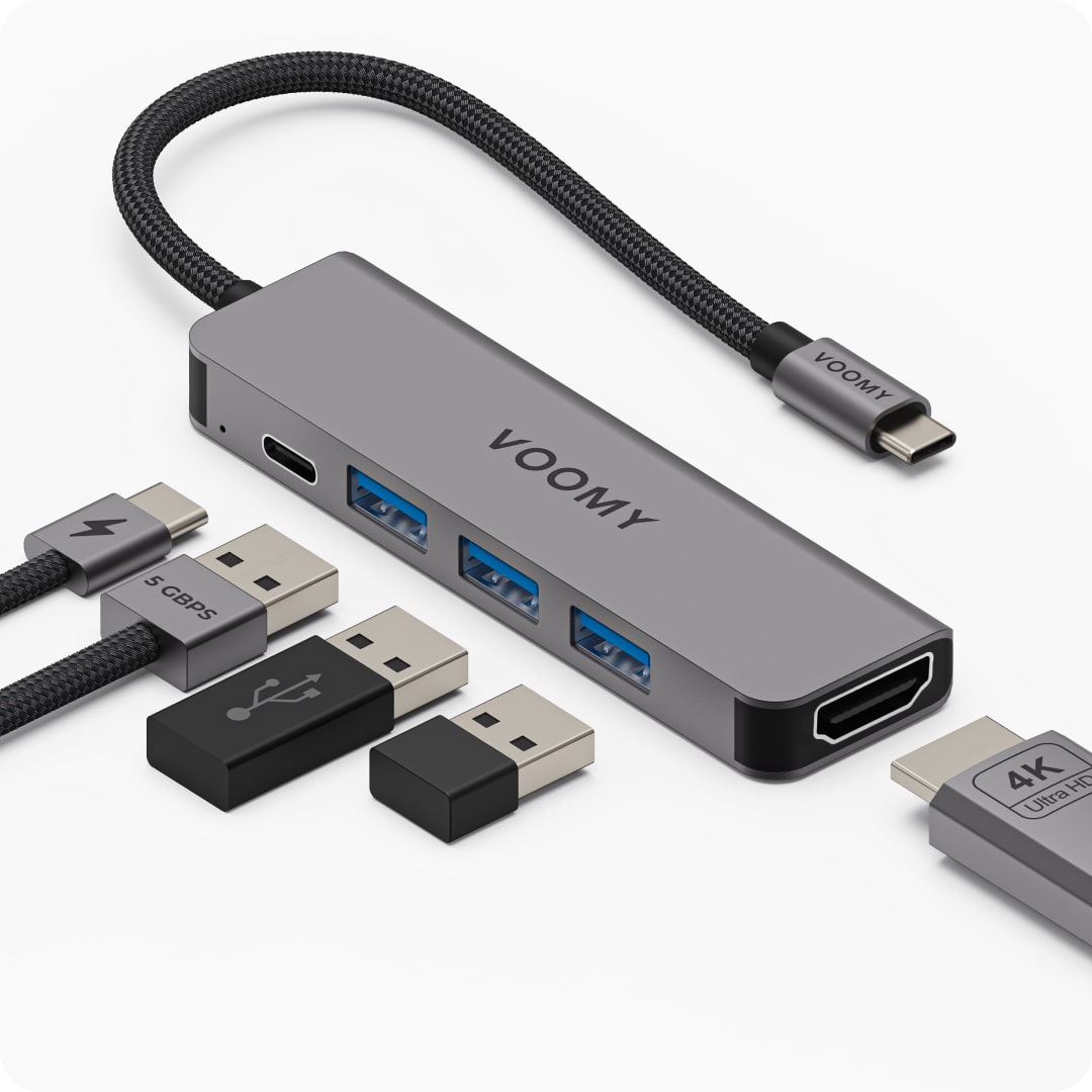 Voomy Connect H5 - 5 in 1 Hub - 4K HDMI - USB-C PD 3.0 100W