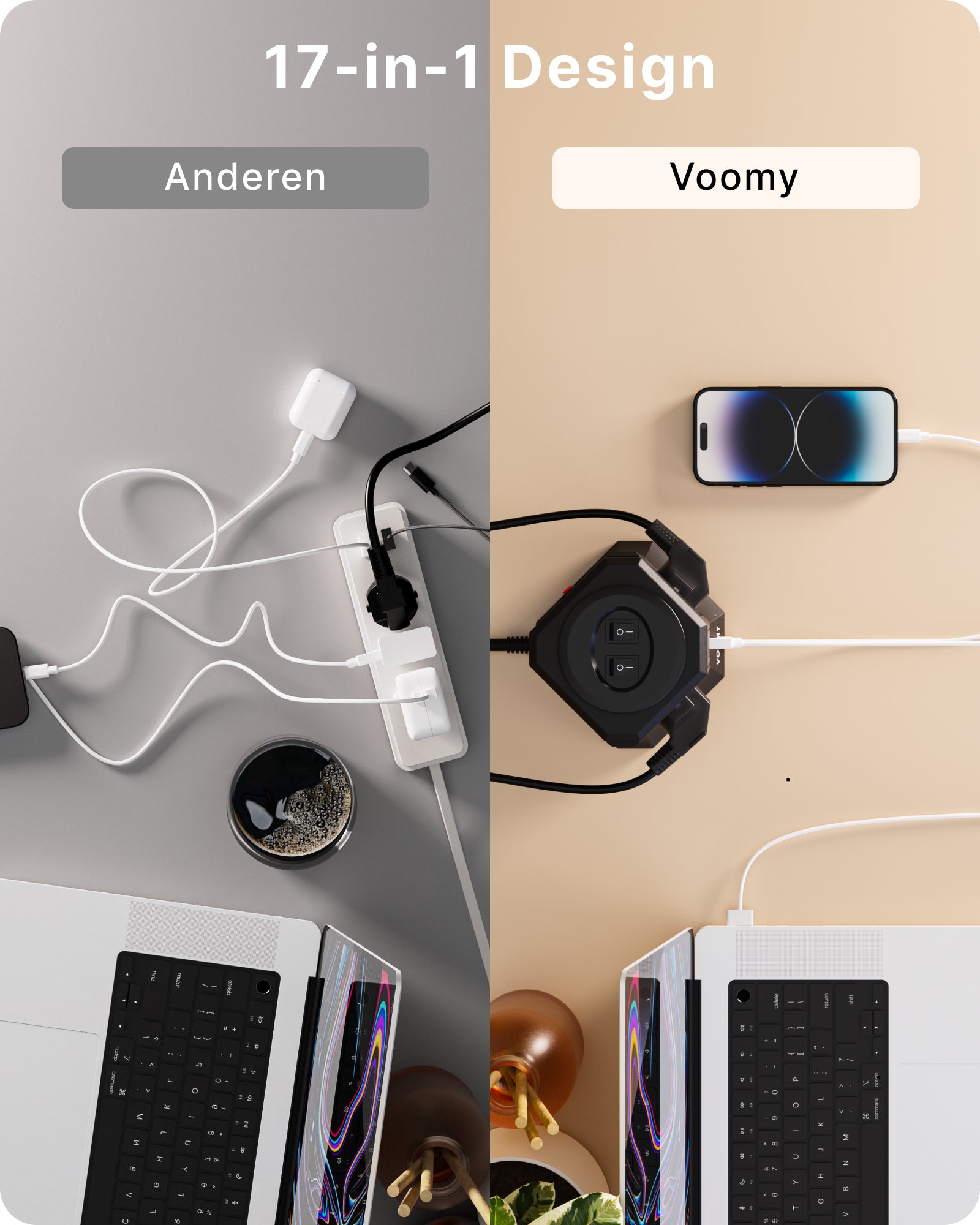 Voomy Power S12C - Toren Stekkerdoos 3 USB-A, 2 USB-C & 12 EU